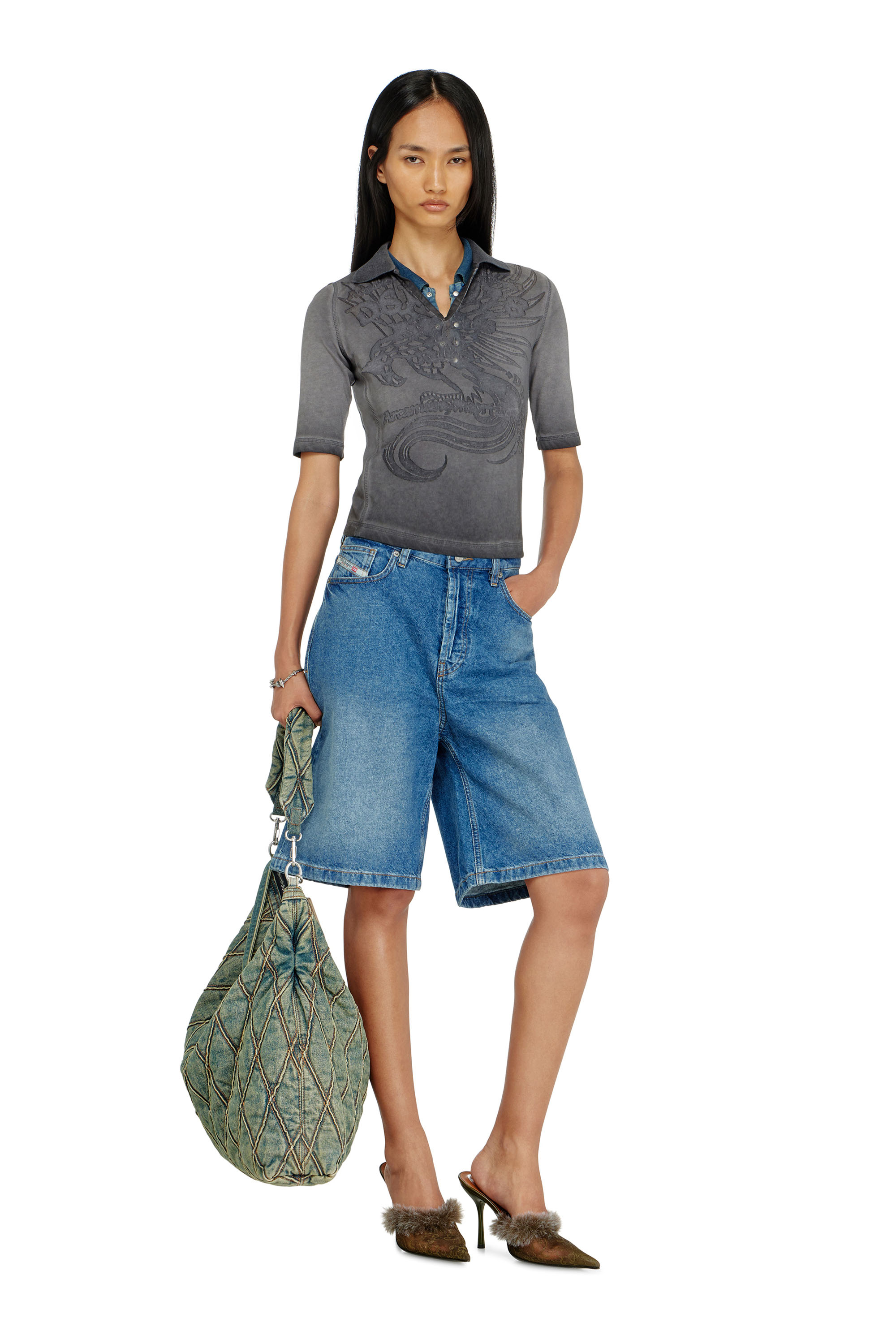 Diesel - T-BEA, Polo slim con stampa d&eacute;vor&eacute; Donna in ToBeDefined - 1