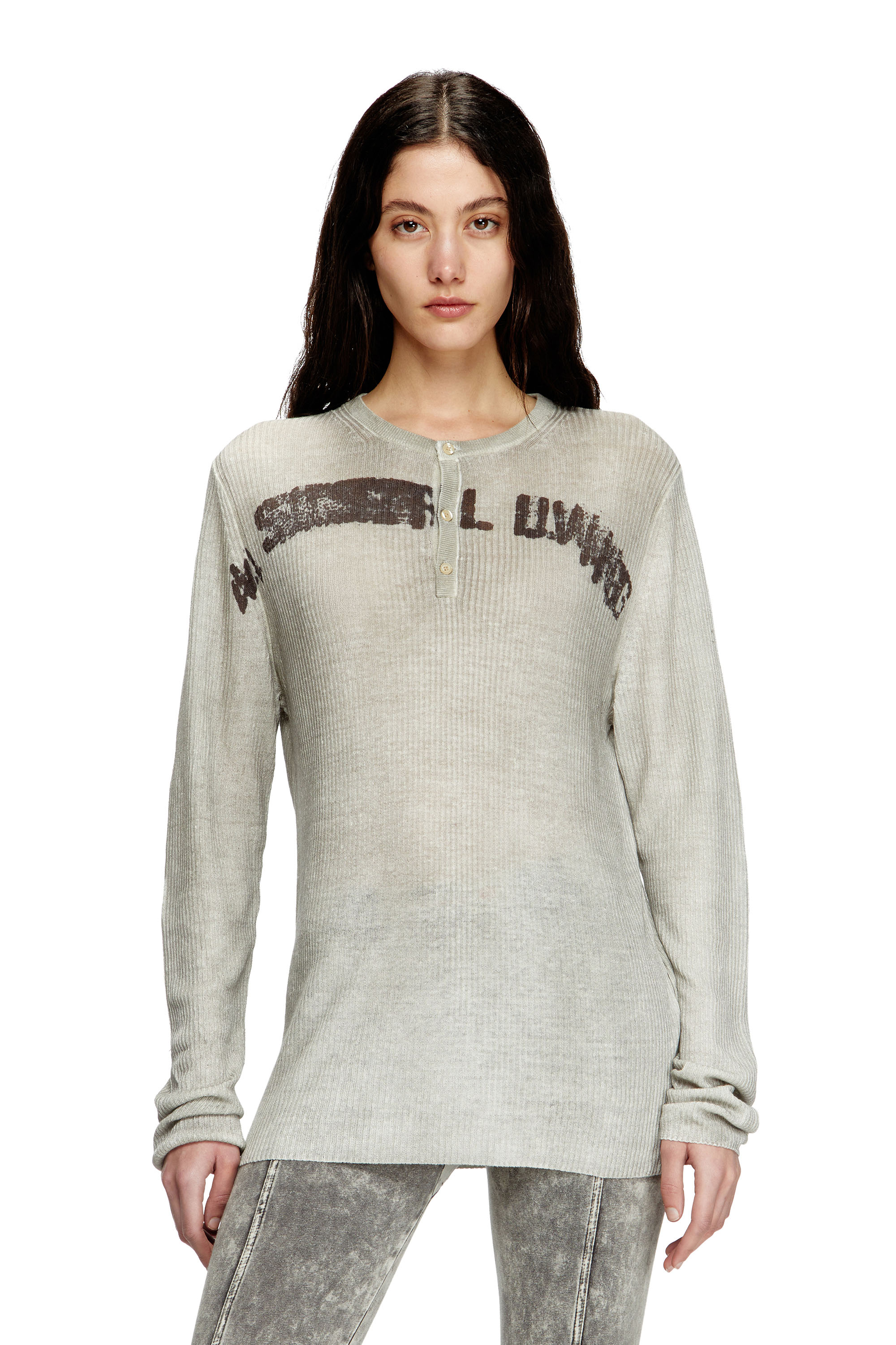 Diesel - K-ROBBY, Maglia Henley in lino effetto dirt Unisex in Beige - 6