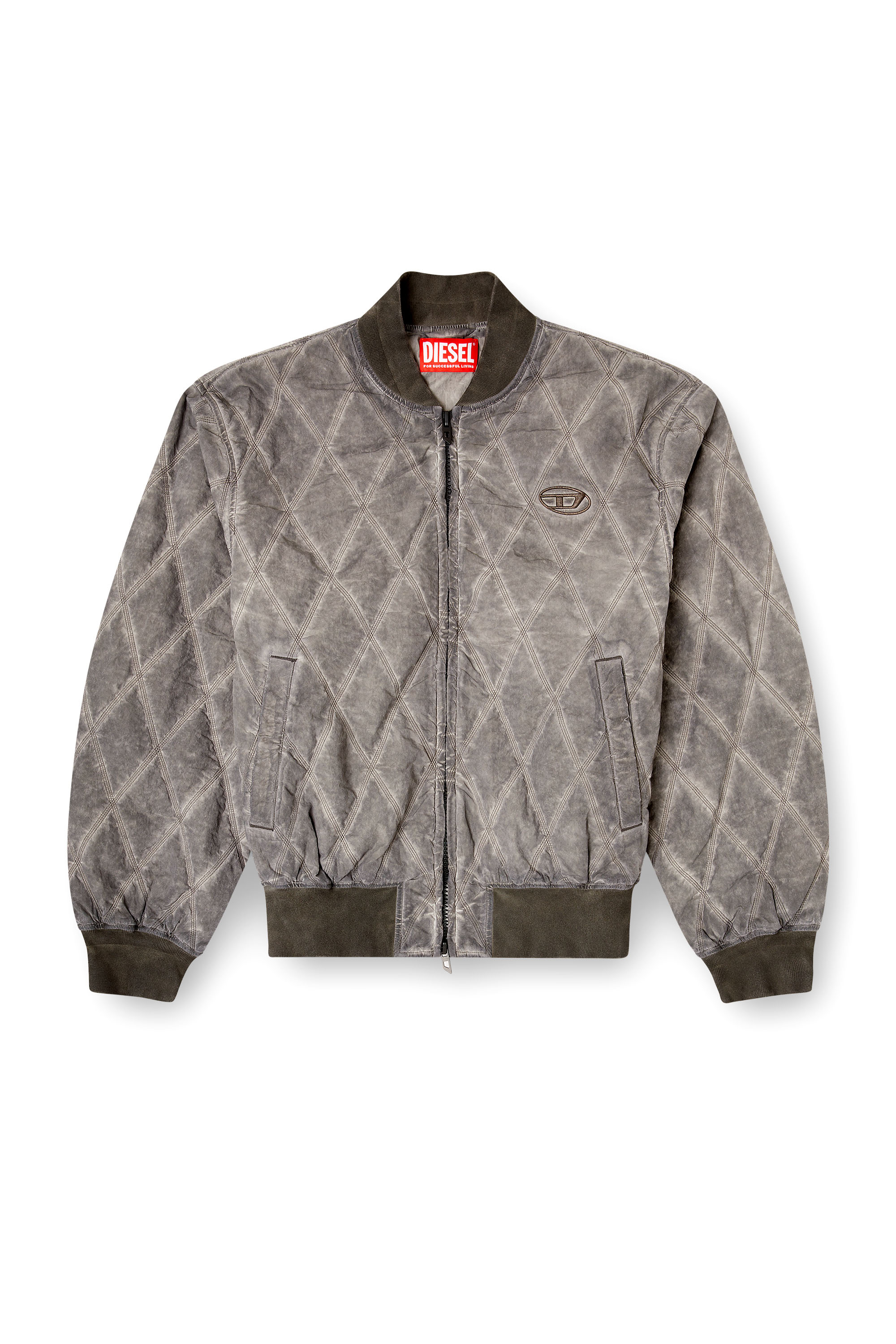 Diesel - J-TYPE-TREAT, Herren Gesteppte Bomberjacke mit Argyle-Muster in Grau - 3
