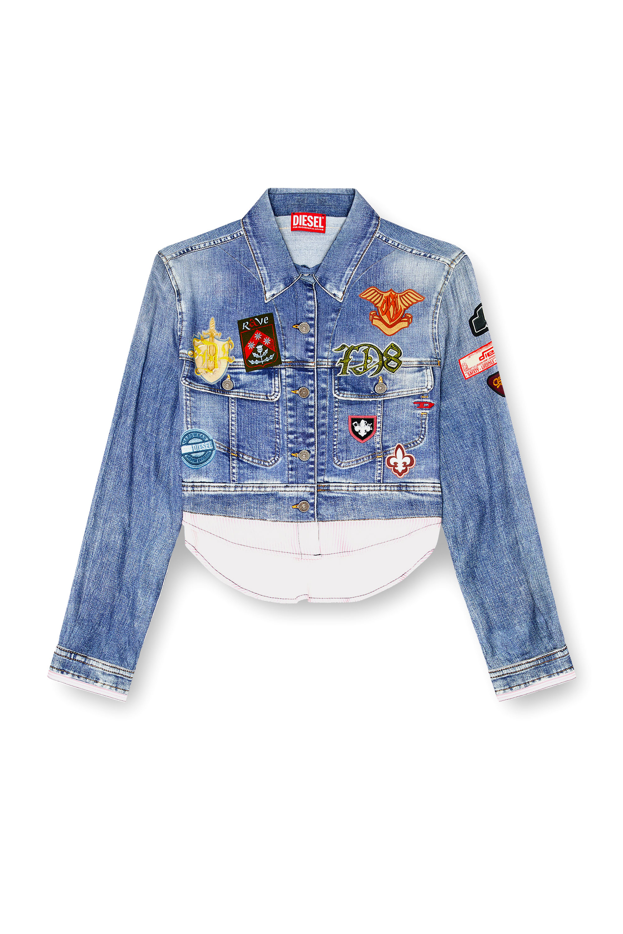 Diesel - C-LONE, Damen Cropped-Satinhemd mit trompe-l&rsquo;oeil-Denim-Print in null - 3