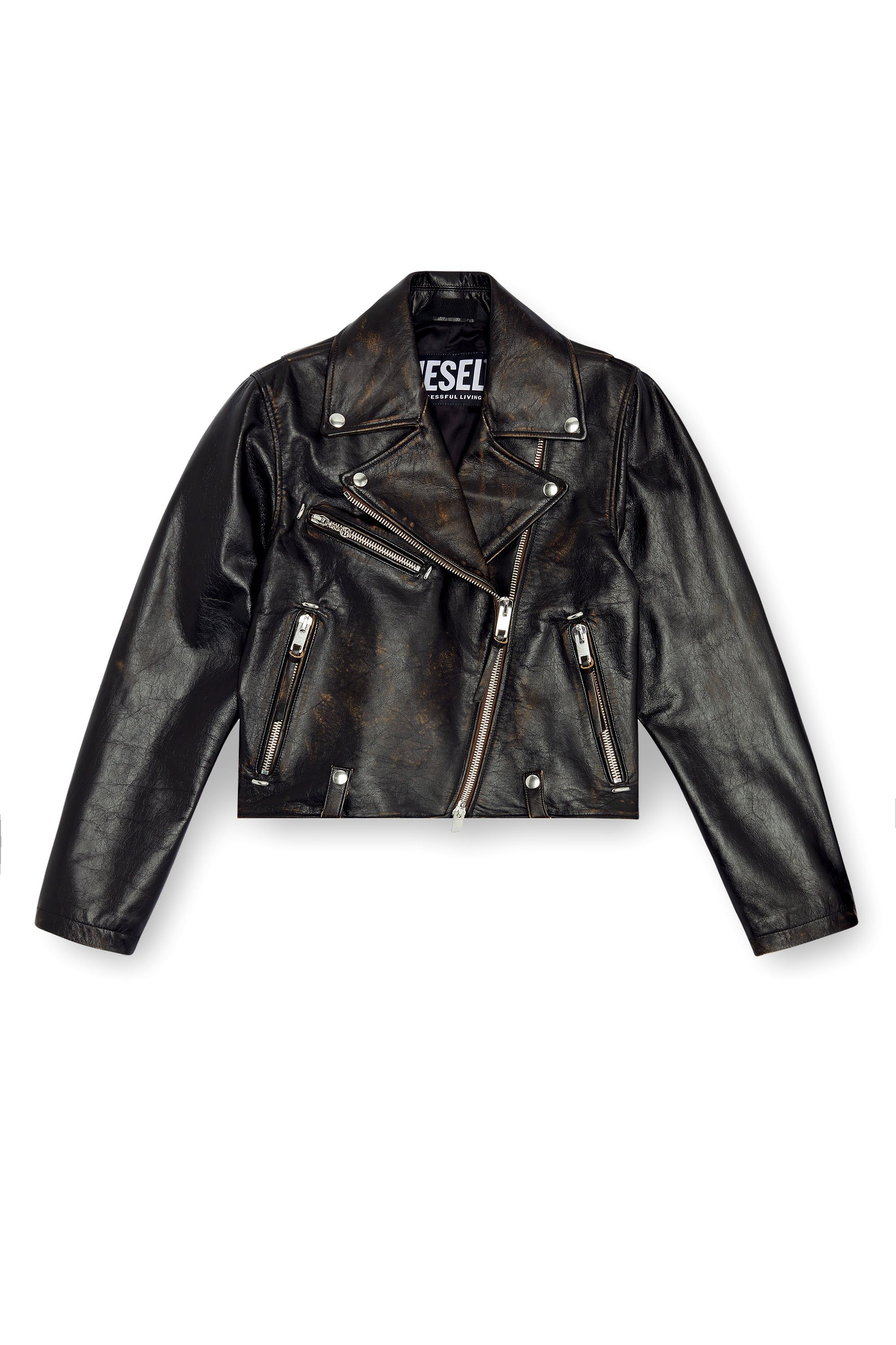 Diesel - L-EDMEA-CL, Woman Biker jacket in treated leather in Black - Image 5