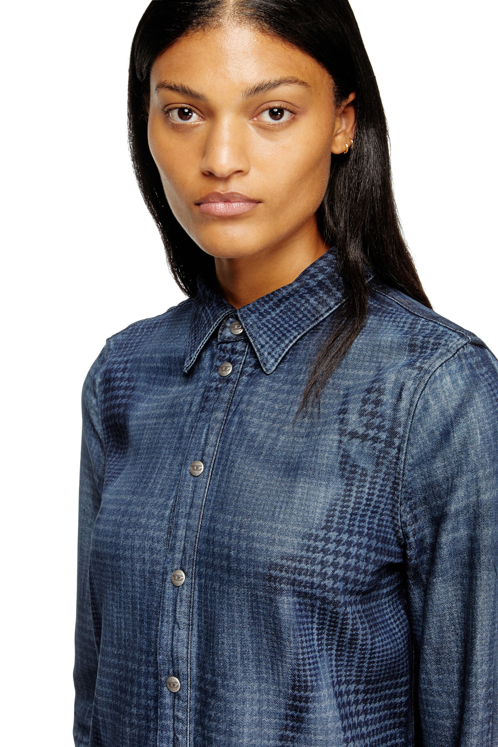Diesel - DE-EAZY DRESS-S, Robe-chemise en denim fluide Prince de Galles Femme in Bleu - 4