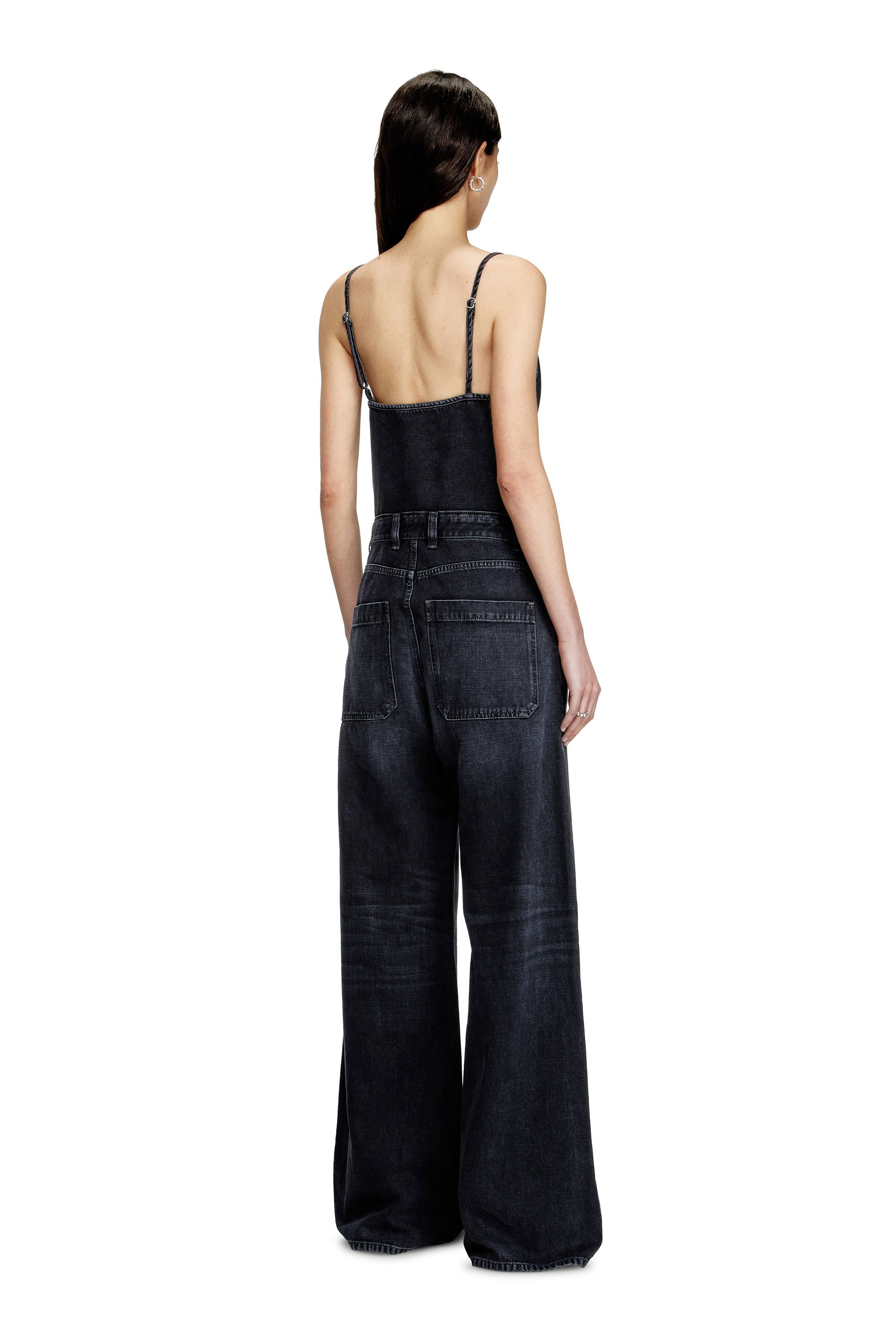 Diesel - DE-VORS, Woman's Strappy jumpsuit in batavia-weave denim in Black/Dark grey - 3