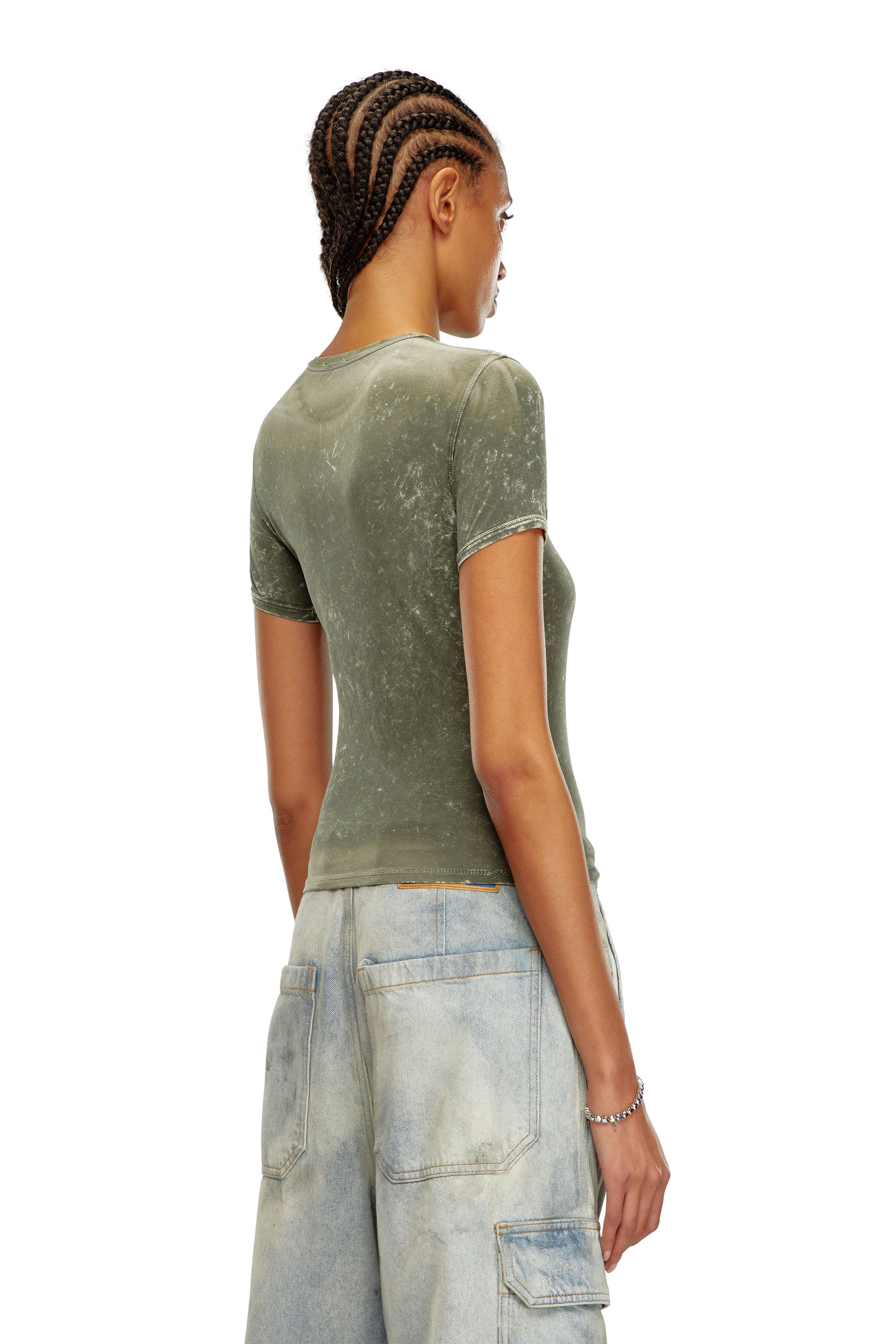 Diesel - T-UNCUTIES-P1, Femme T-shirt effet marbré en jersey stretch in Vert - Image 3
