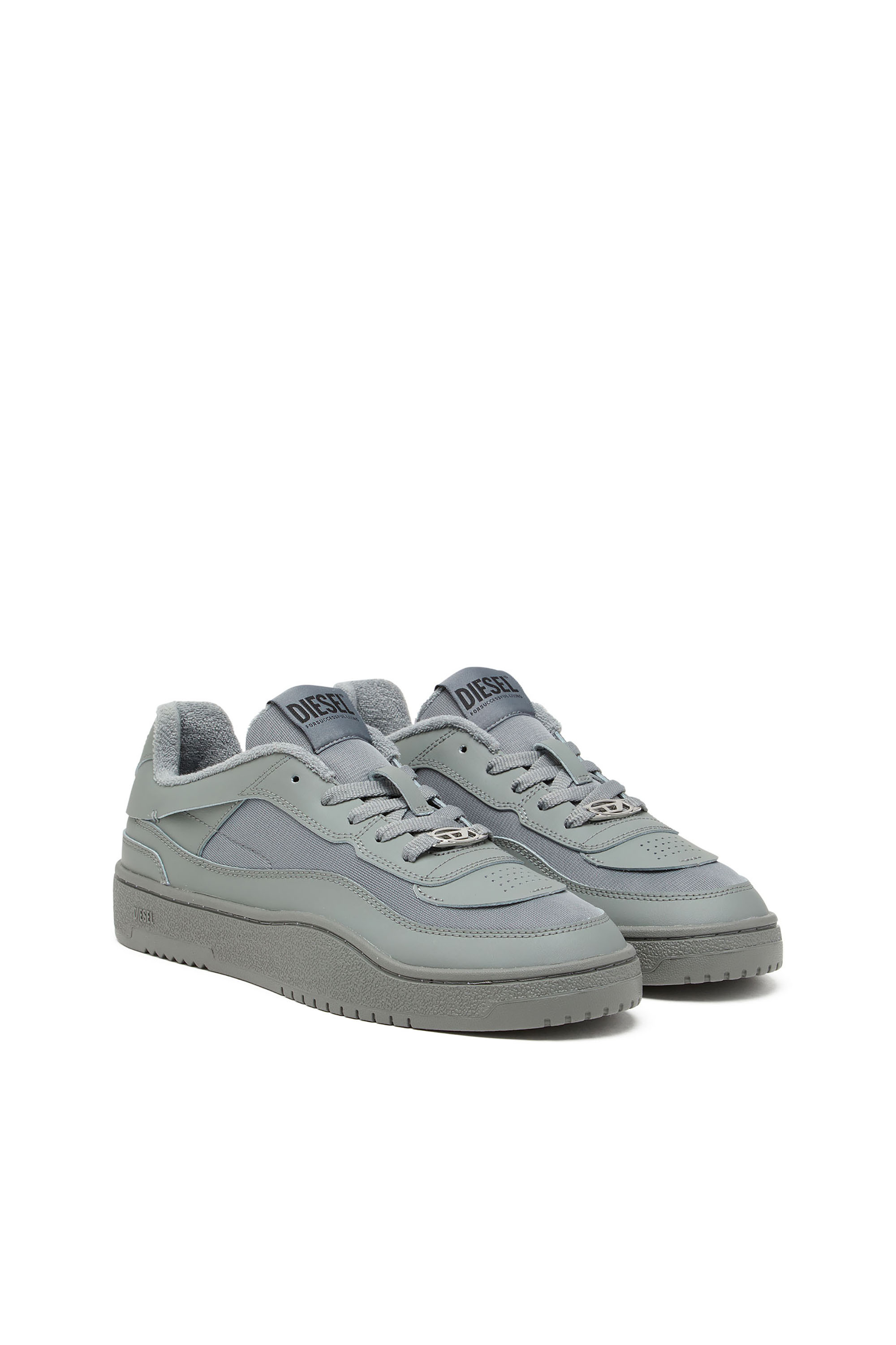 Diesel - S-OVAL SKATE LOW, S-Oval Skate-Sneaker in pelle e tessuto Uomo in Grigio - 2