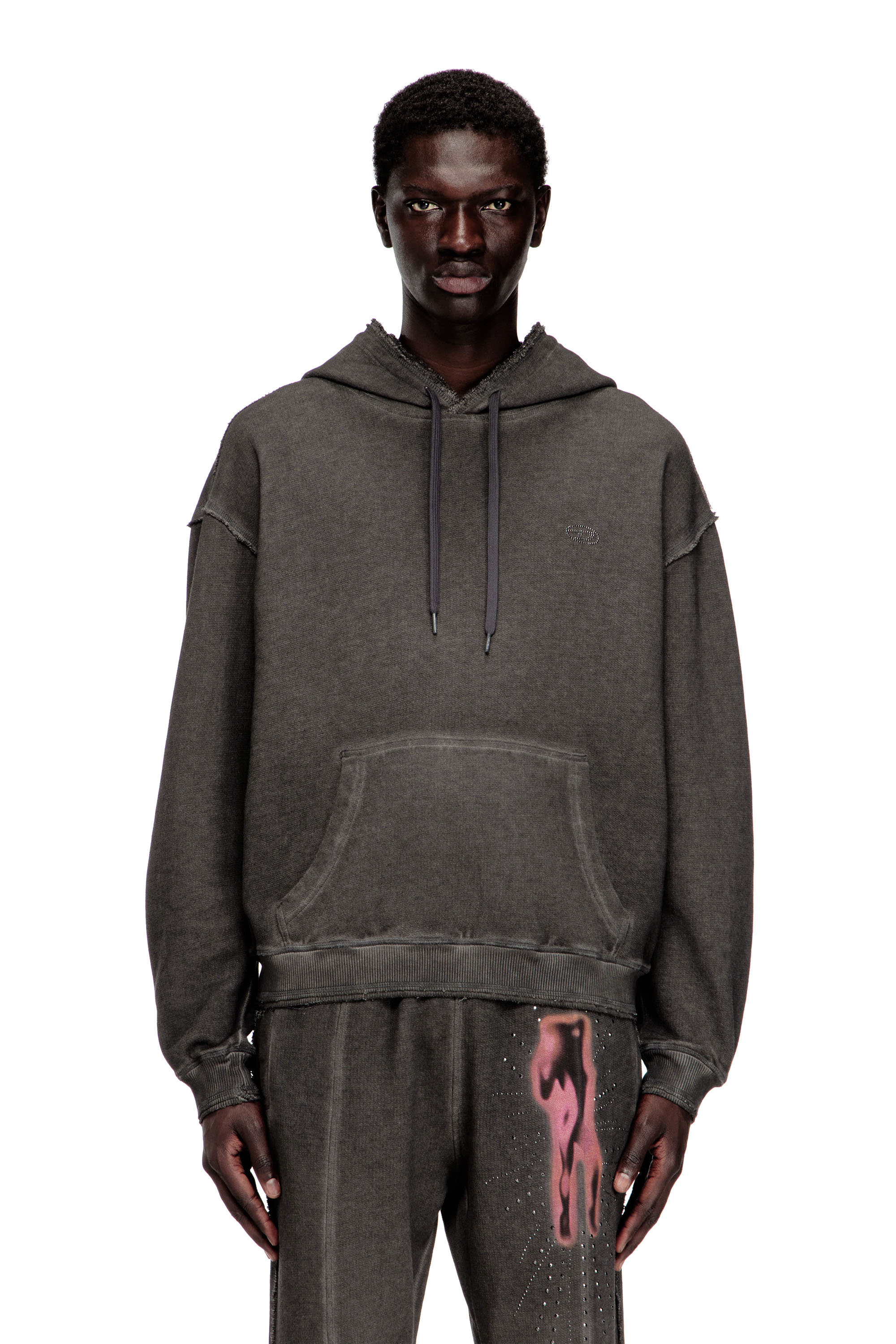 Diesel - S-QUINN-HOOD, Sweat &agrave; capuche avec imprim&eacute; et clous Homme in Gris - 1