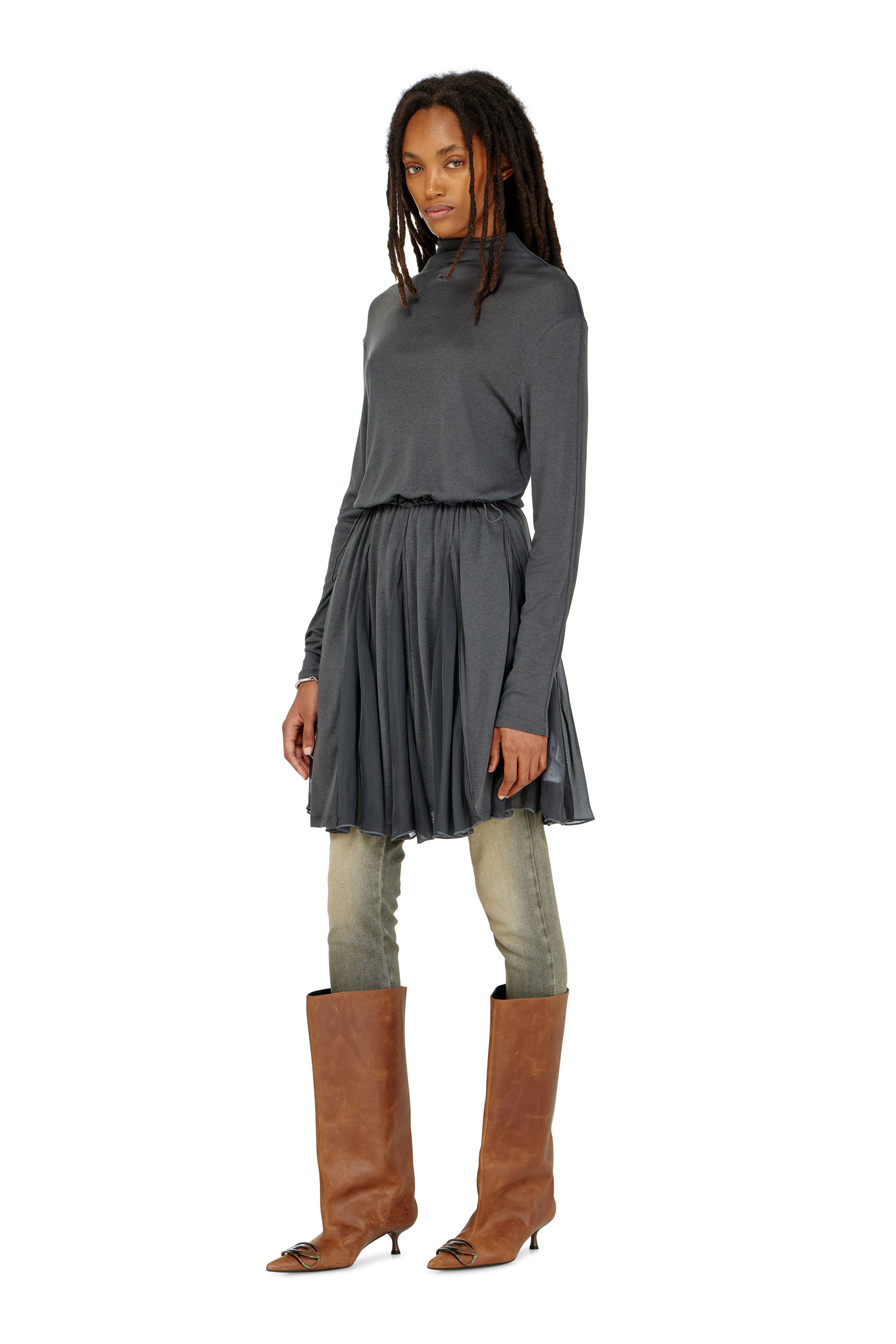 Diesel - D-REI, Damen Rollkragen-Minikleid aus Jersey und Chiffon in null - 3
