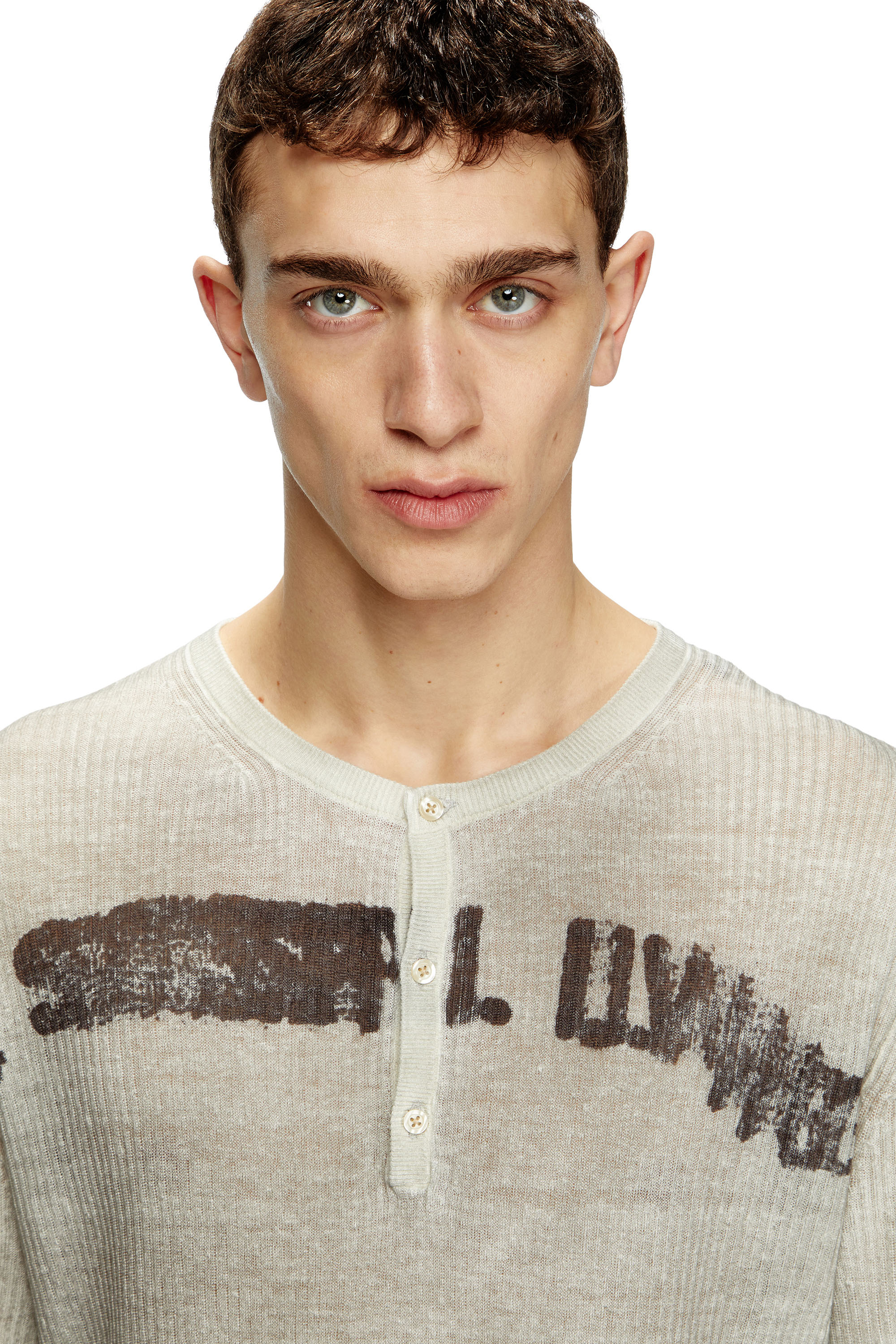 Diesel - K-ROBBY, Maglia Henley in lino effetto dirt Unisex in Beige - 5