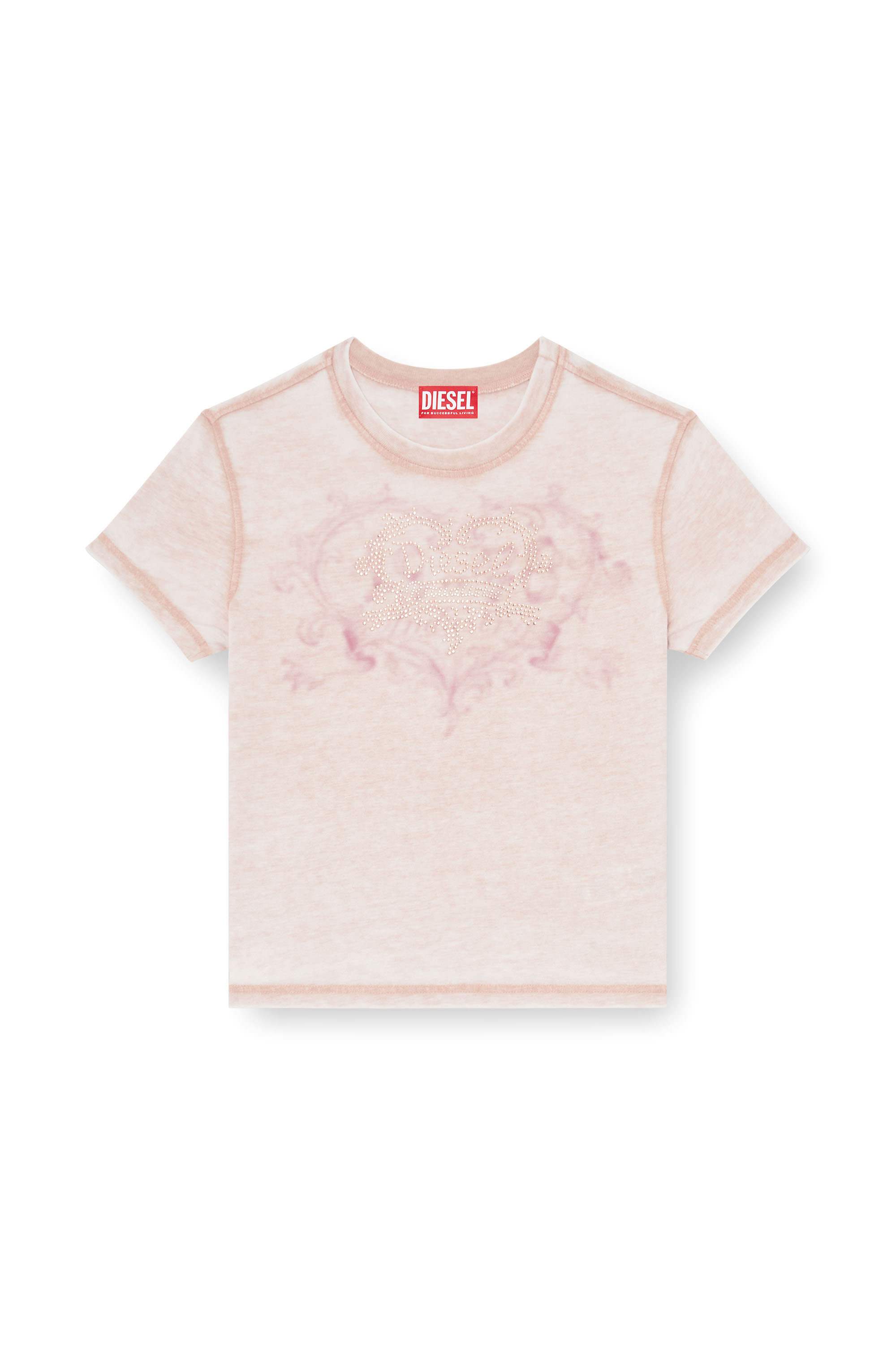 Diesel - T-ILA-AA1, T-shirt en jersey avec strass et burnout effect Femme in Rose - 3