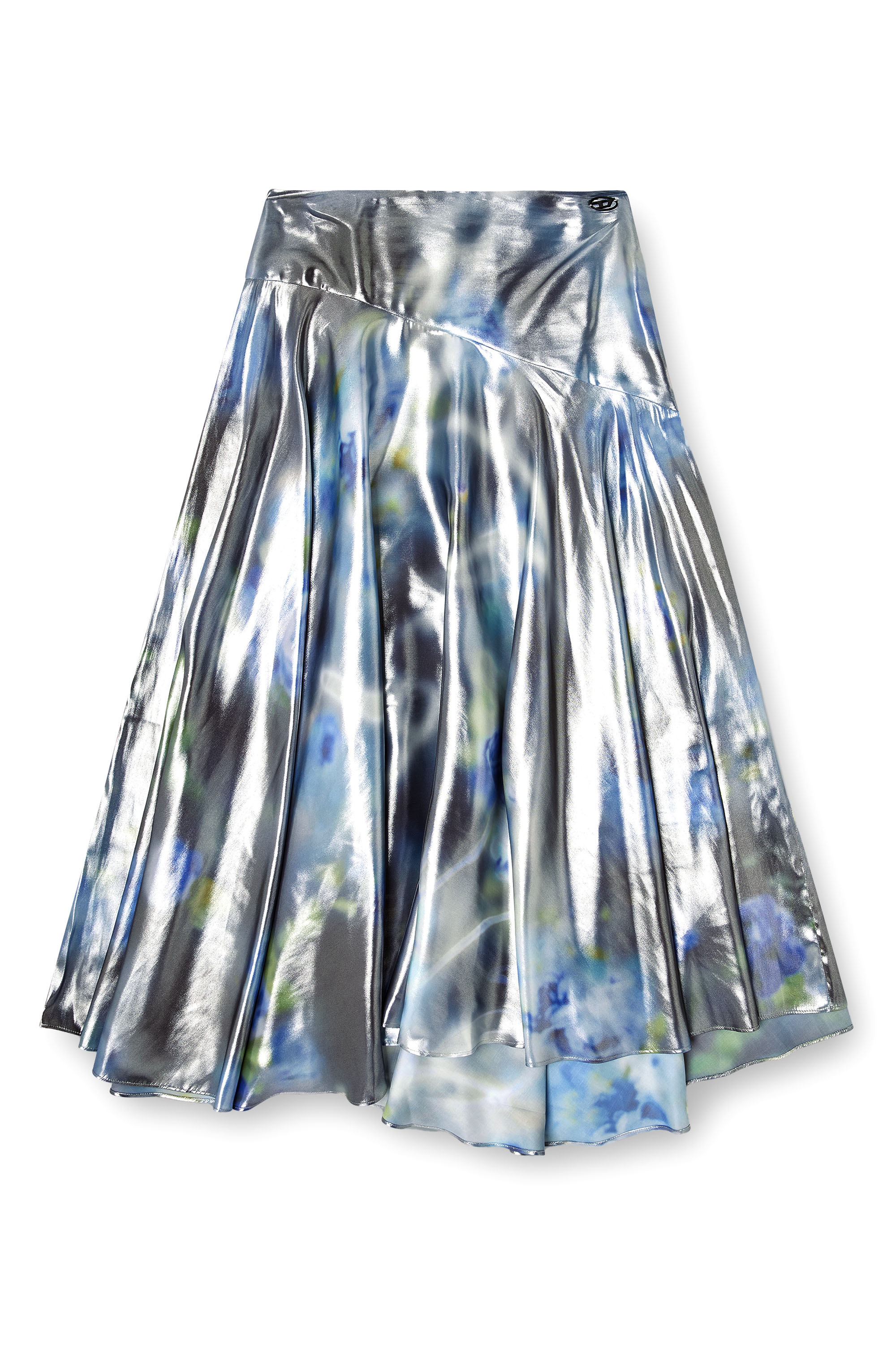 Diesel - O-ZULIE-S2, Damen Metallischer Midirock mit verschwommenem Rosenmuster in Blau - 2