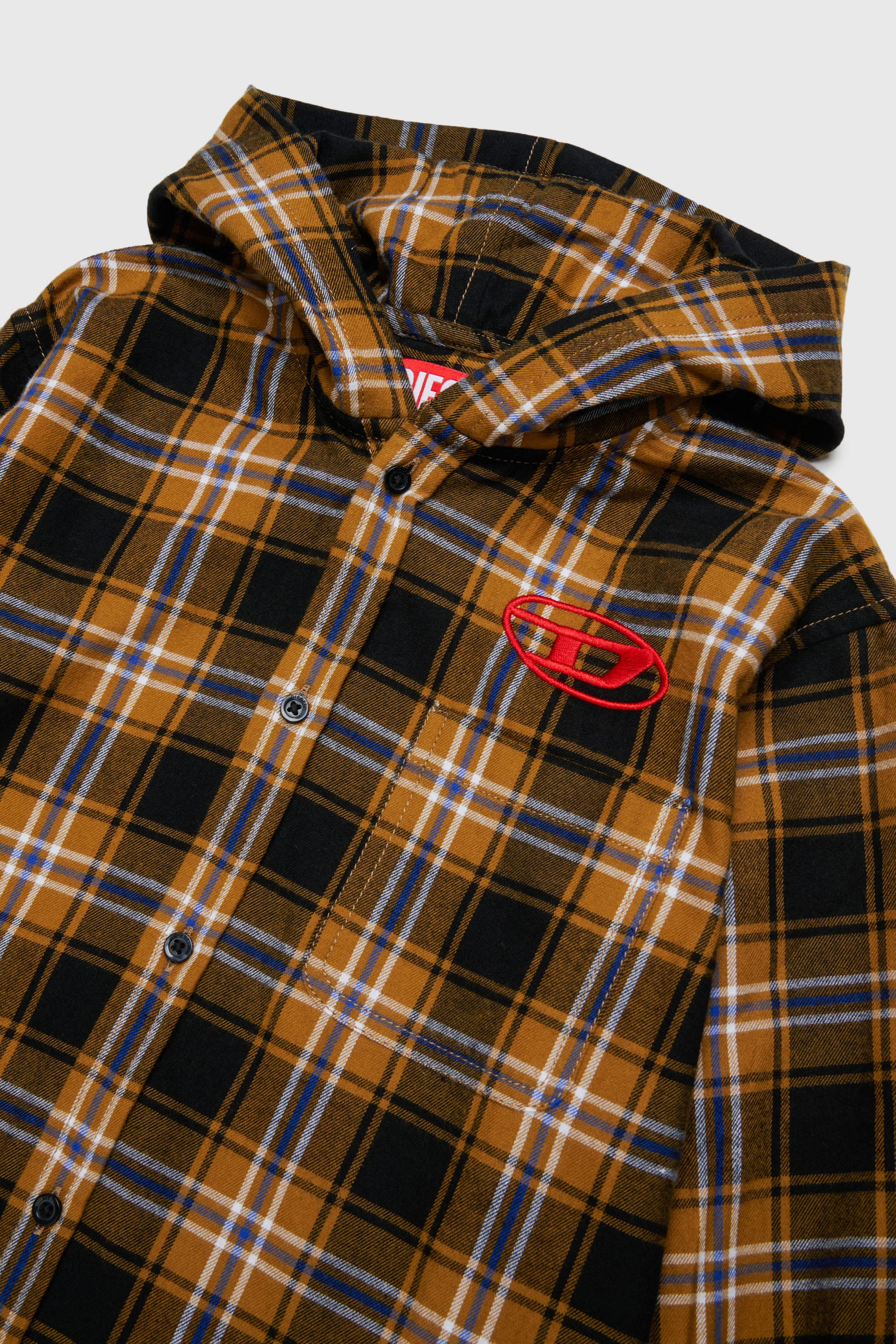 Diesel - CHECK OVER, Chemise &agrave; carreaux &agrave; capuche avec broderie Oval D Homme in Marron - 3
