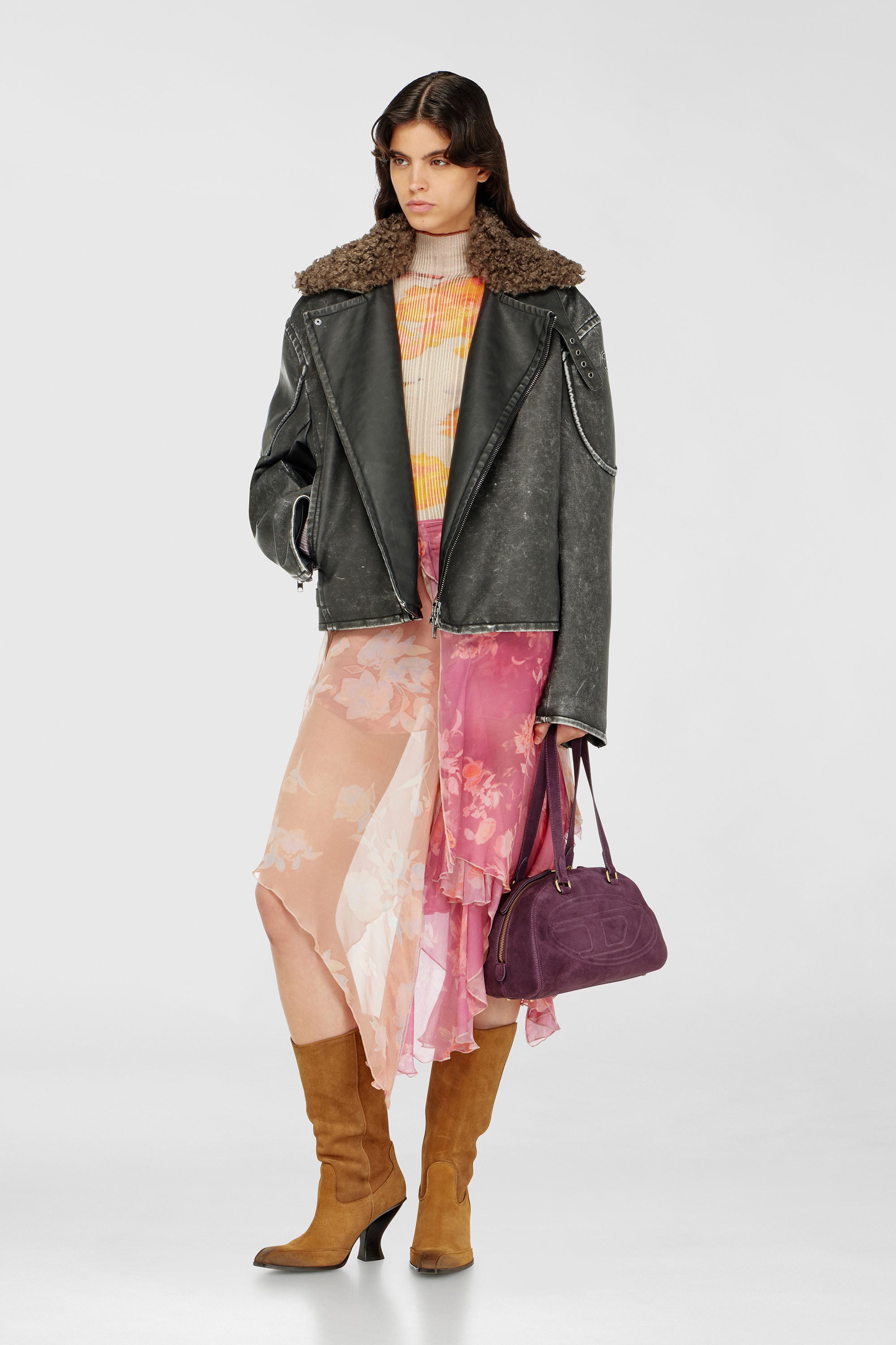 Diesel - M-IORIA, Dolcevita in lana a costine con stampa floreale Donna in Multicolor - 2