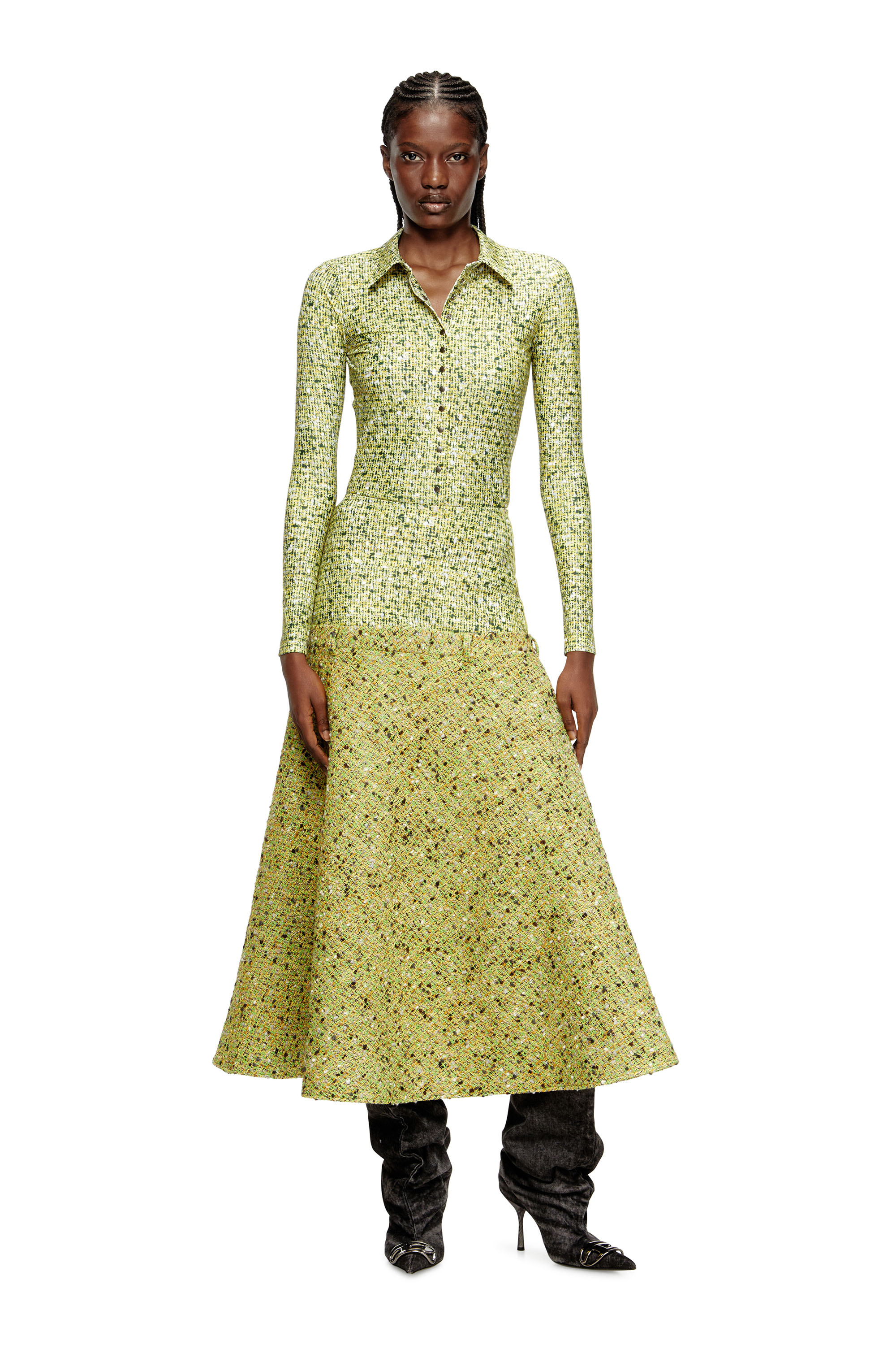 Diesel - C-ELAZ-BC, Camicia in tessuto stretch con stampa bouclé Donna in Giallo - 1