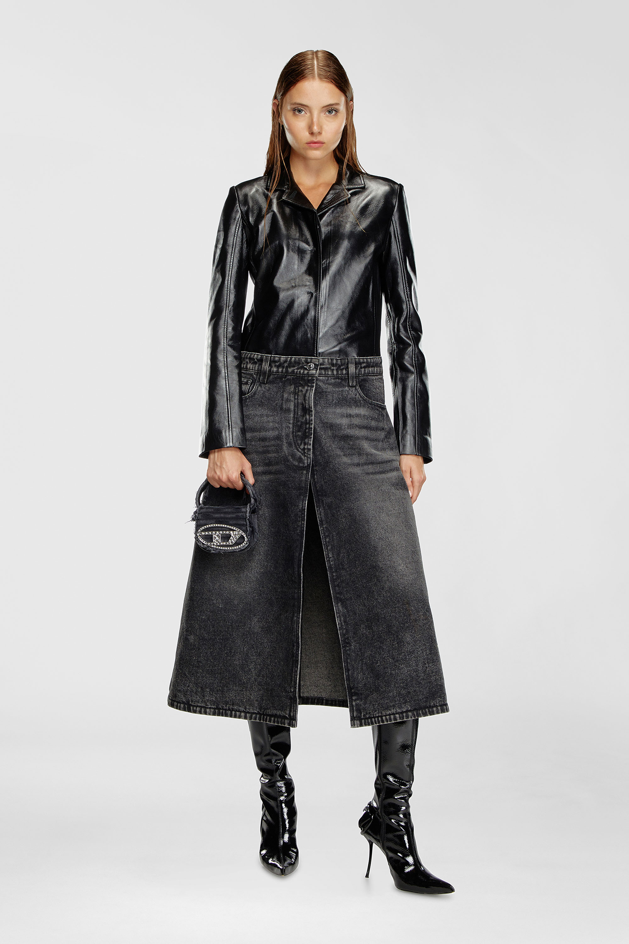 Diesel - 1DR XS, 1DR XS-Mini sac embl&eacute;matique en toile et cuir Femme in Noir - 1