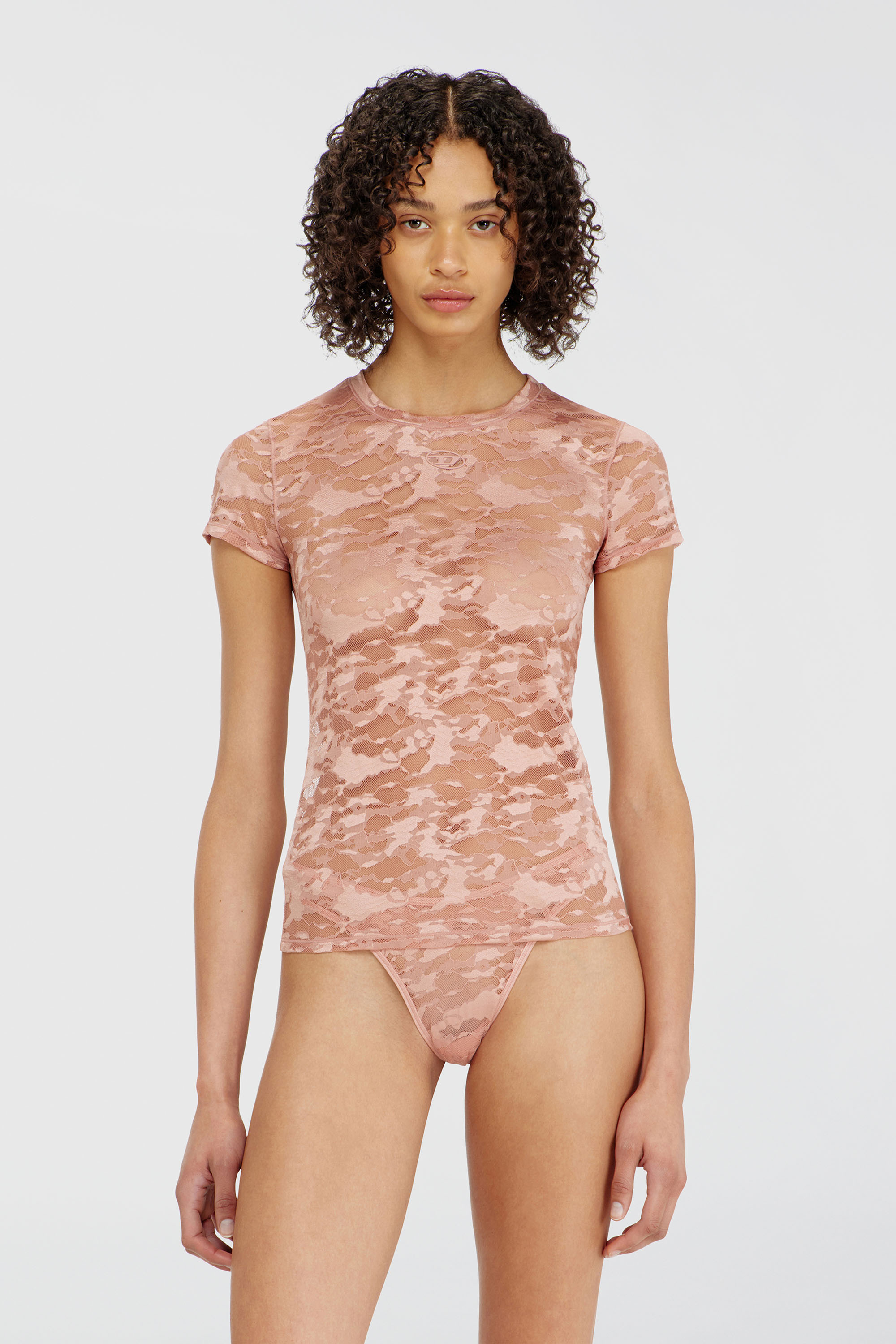 Diesel - KASIA-UTLT, Damen T-Shirt mit Camouflage-Spitze in Fleischfarben - 1