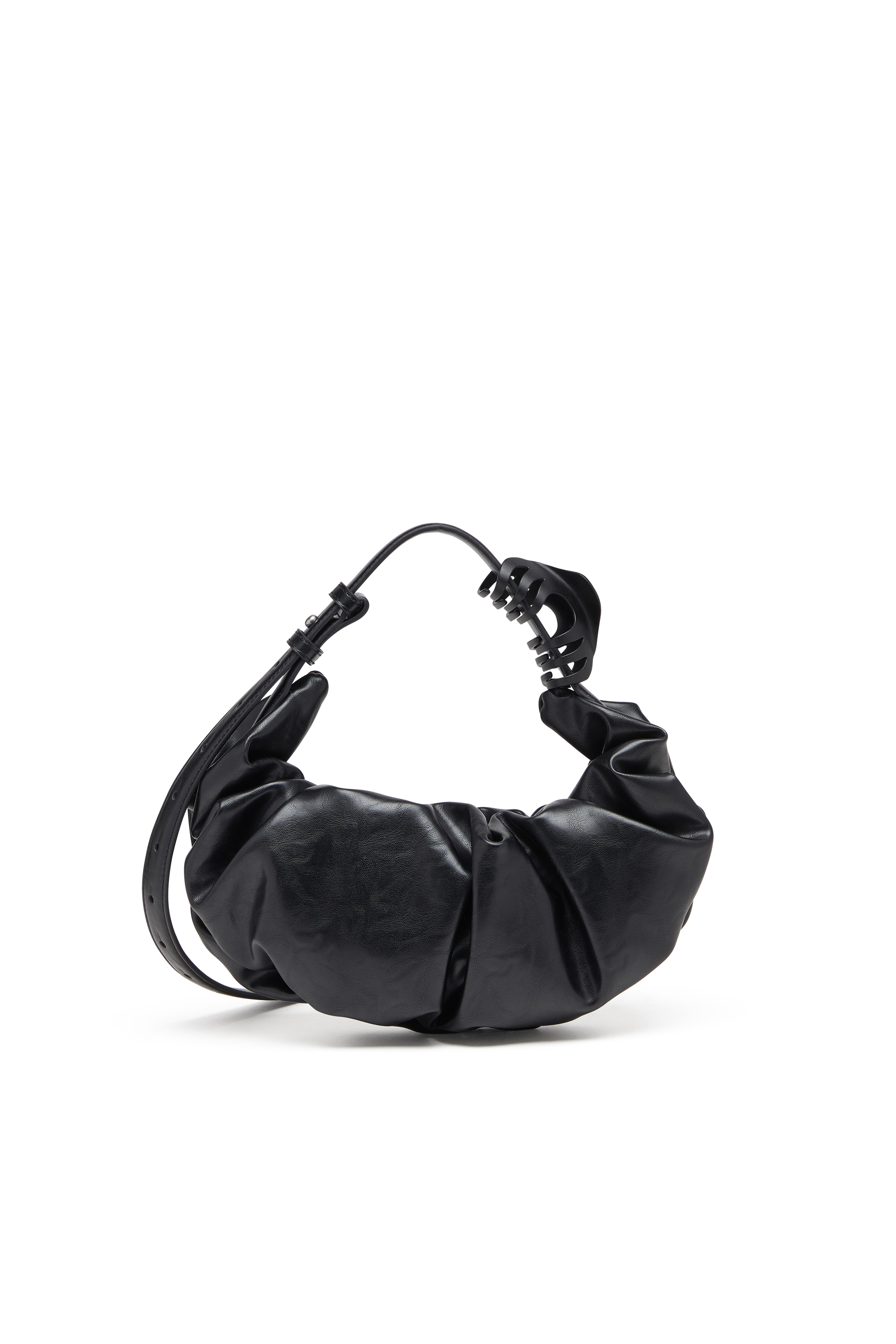 Diesel - GRAB-D HOBO S, Woman's Grab-D S-Small scrunched hobo bag in shiny PU in Black - 3