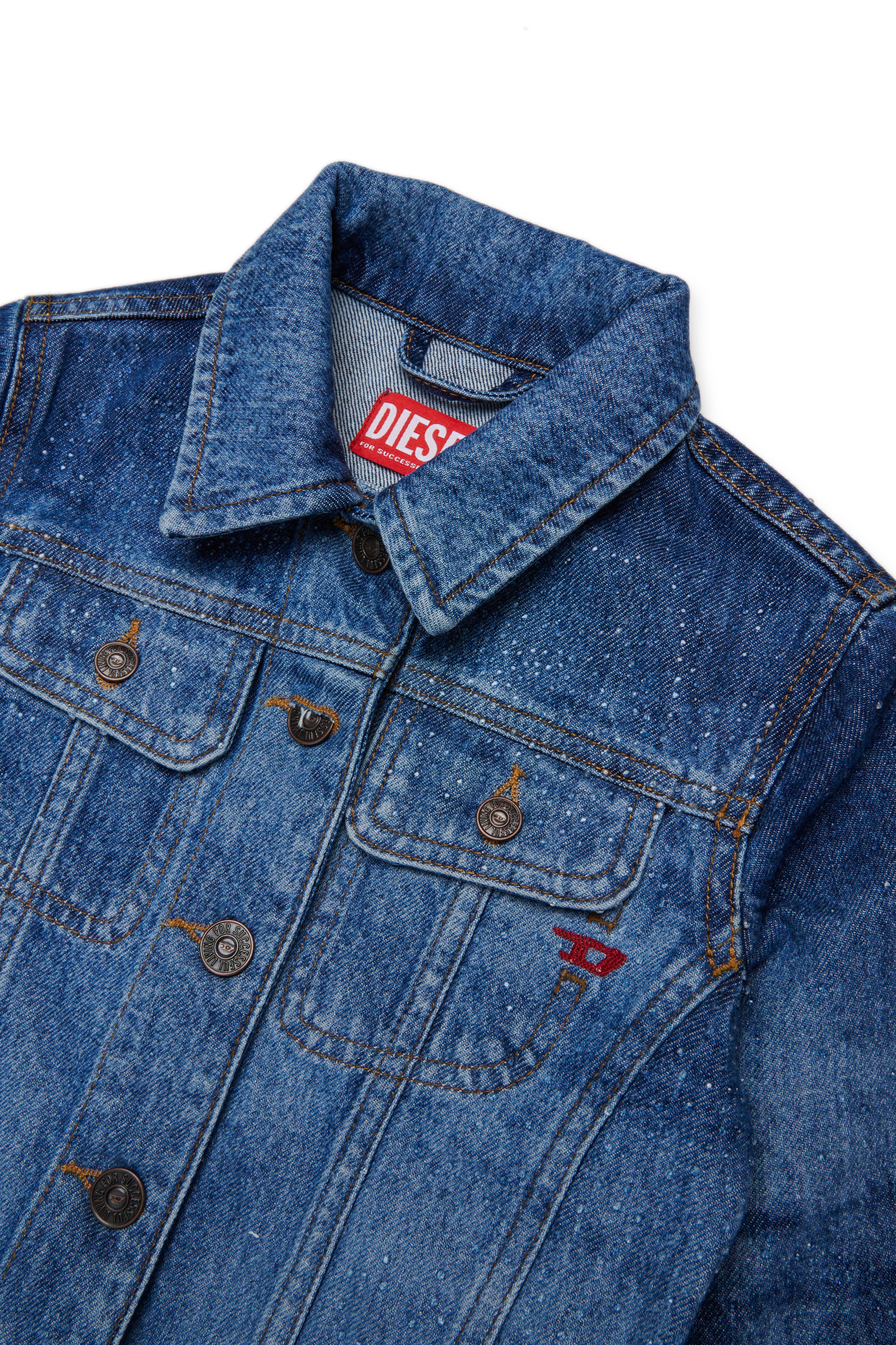 Diesel - JSLIMMY-J, Veste trucker en denim avec délavage stonewashed. Femme in Bleu - 3