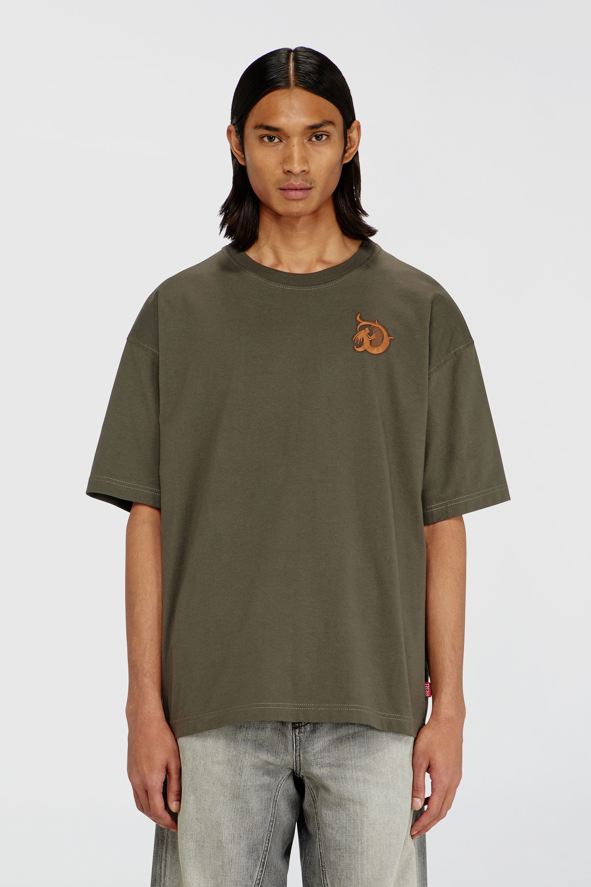Diesel - T-BOXT-AA11, Herren Jersey-T-Shirt mit Flockprint in Armeegr&uuml;n - 1