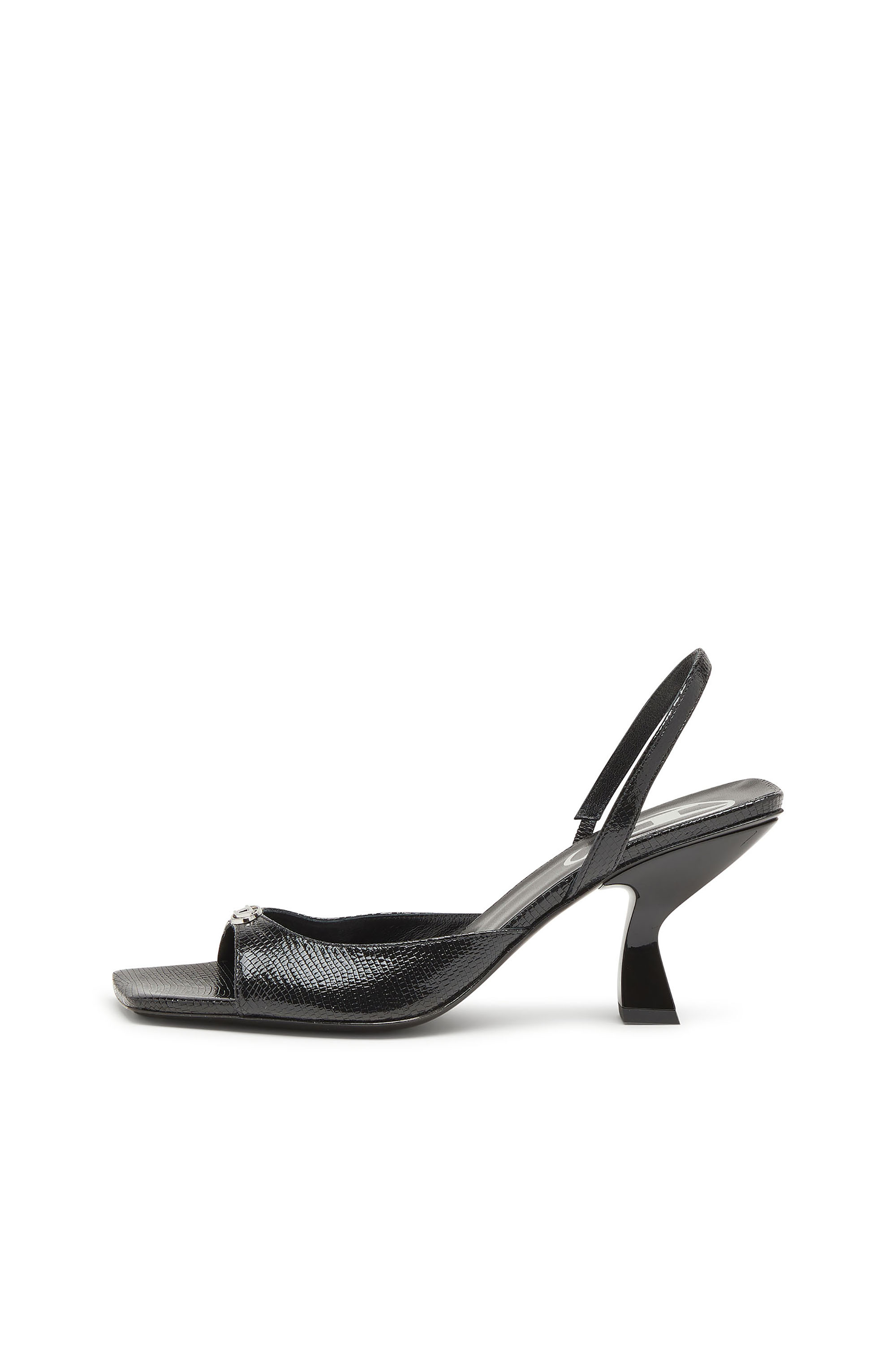 Diesel - D-AMBER 75 SANDAL, D-Amber-Sandales slingback en cuir effet l&eacute;zard Femme in Noir - 8