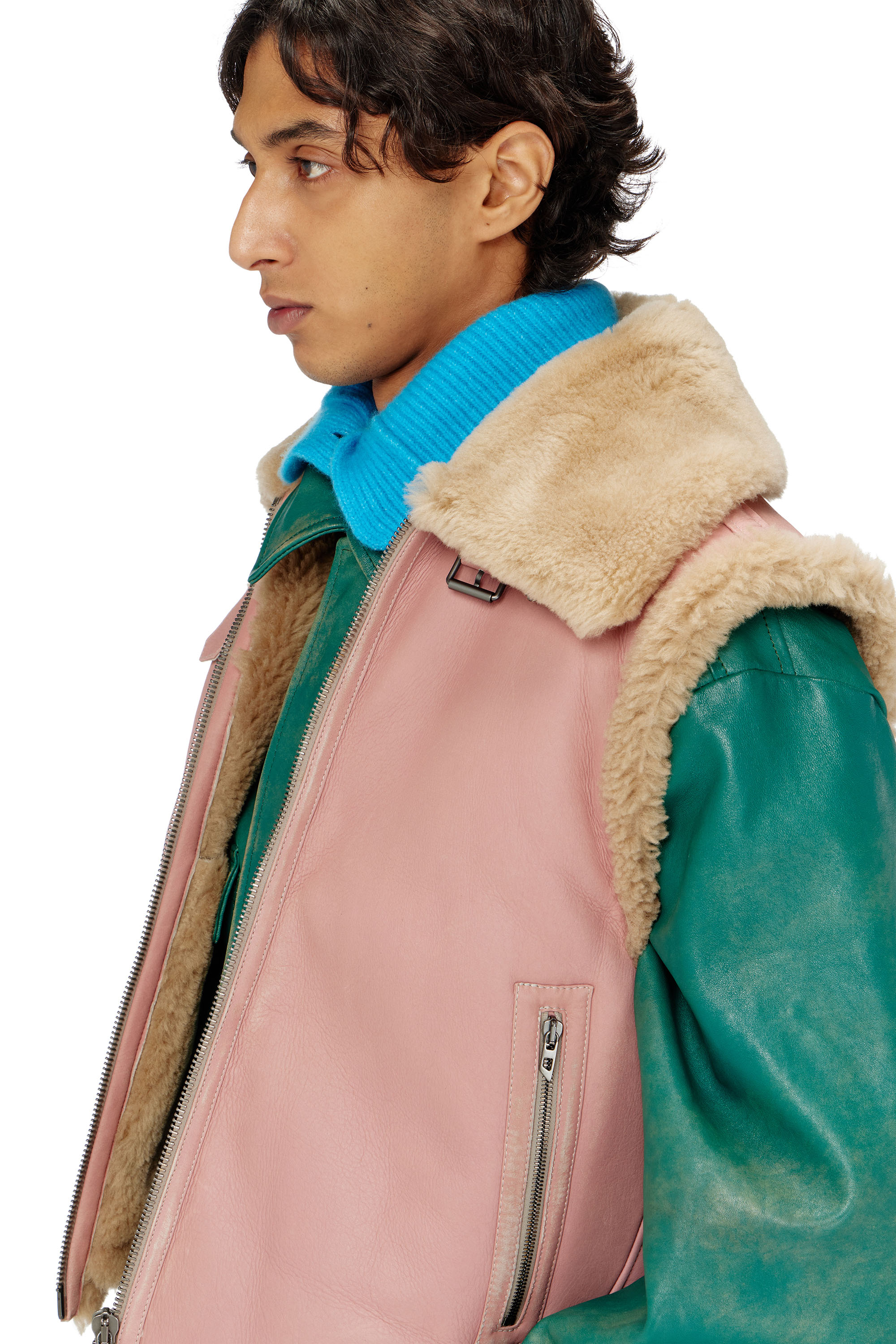 Diesel - L-HONT, Gilet in pelle shearling Uomo in Rosa - 5