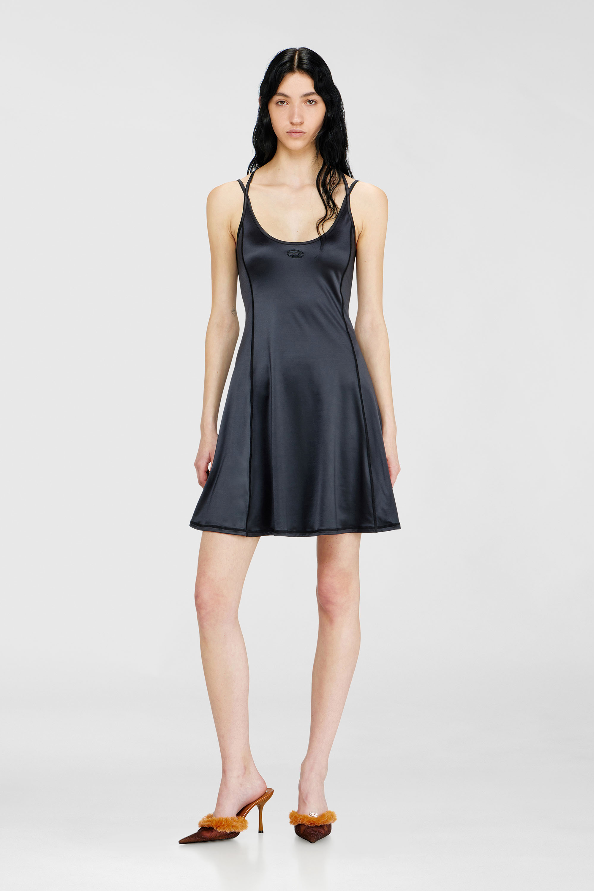 Diesel - D-IMMY, Abito mini fluido con doppie spalline Donna in Nero - 1
