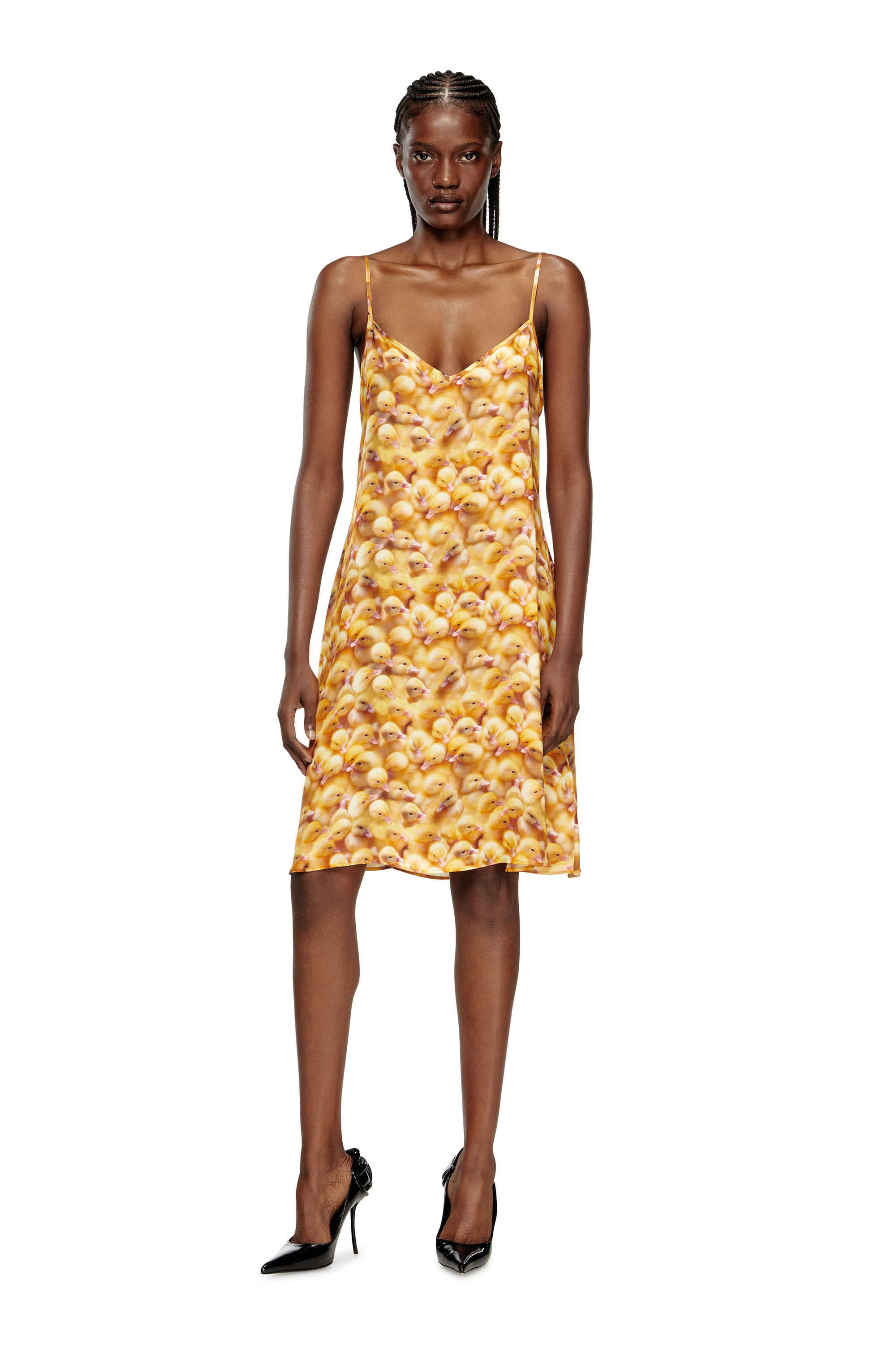 Diesel - D-ULCET, Damen Mini-Kleid aus Viskose mit Allover-Print in Gelb - 3