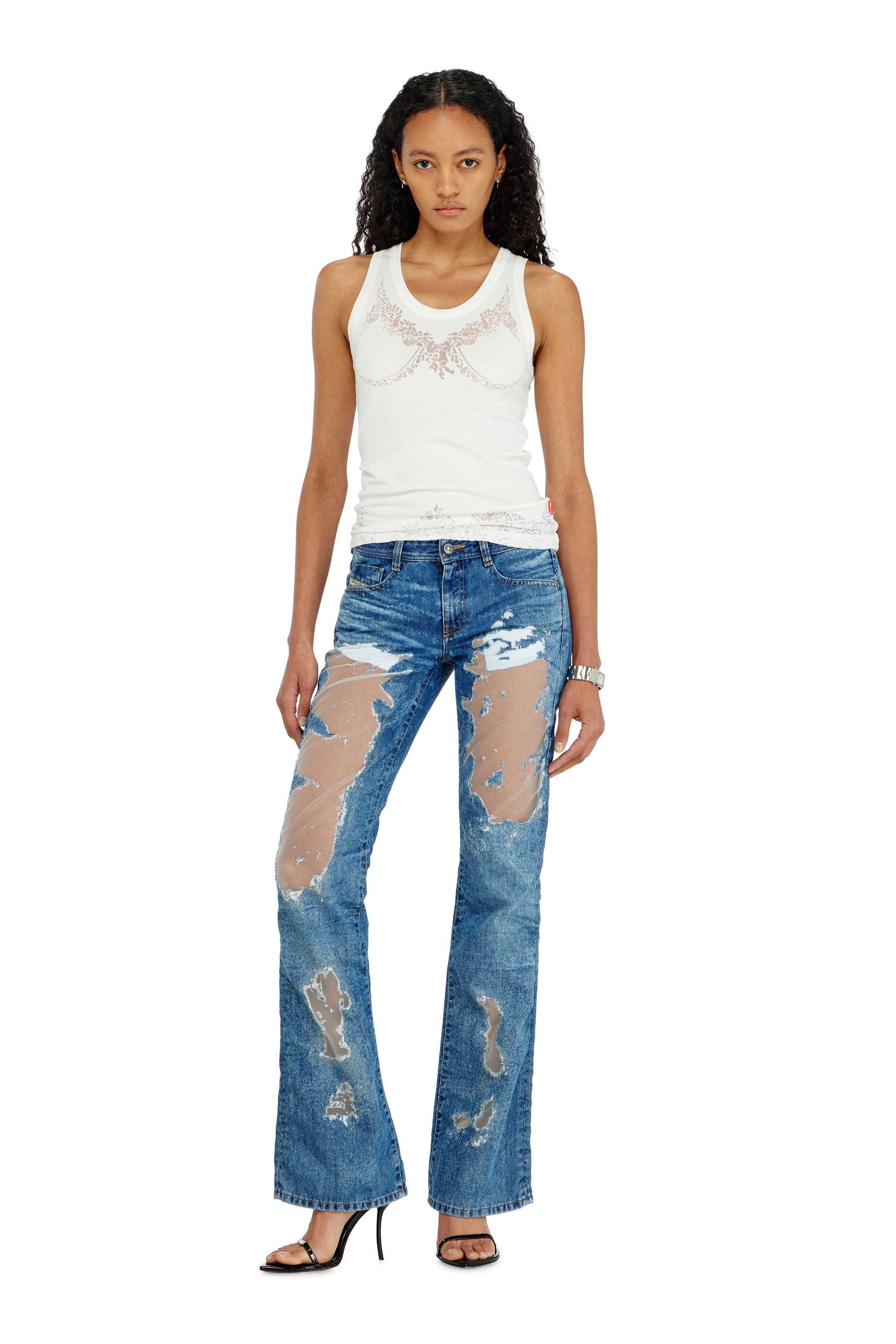 Diesel - PR-T-ANKI-LACE-R, Canotta effetto pizzo devor&eacute; Donna in Bianco - 2