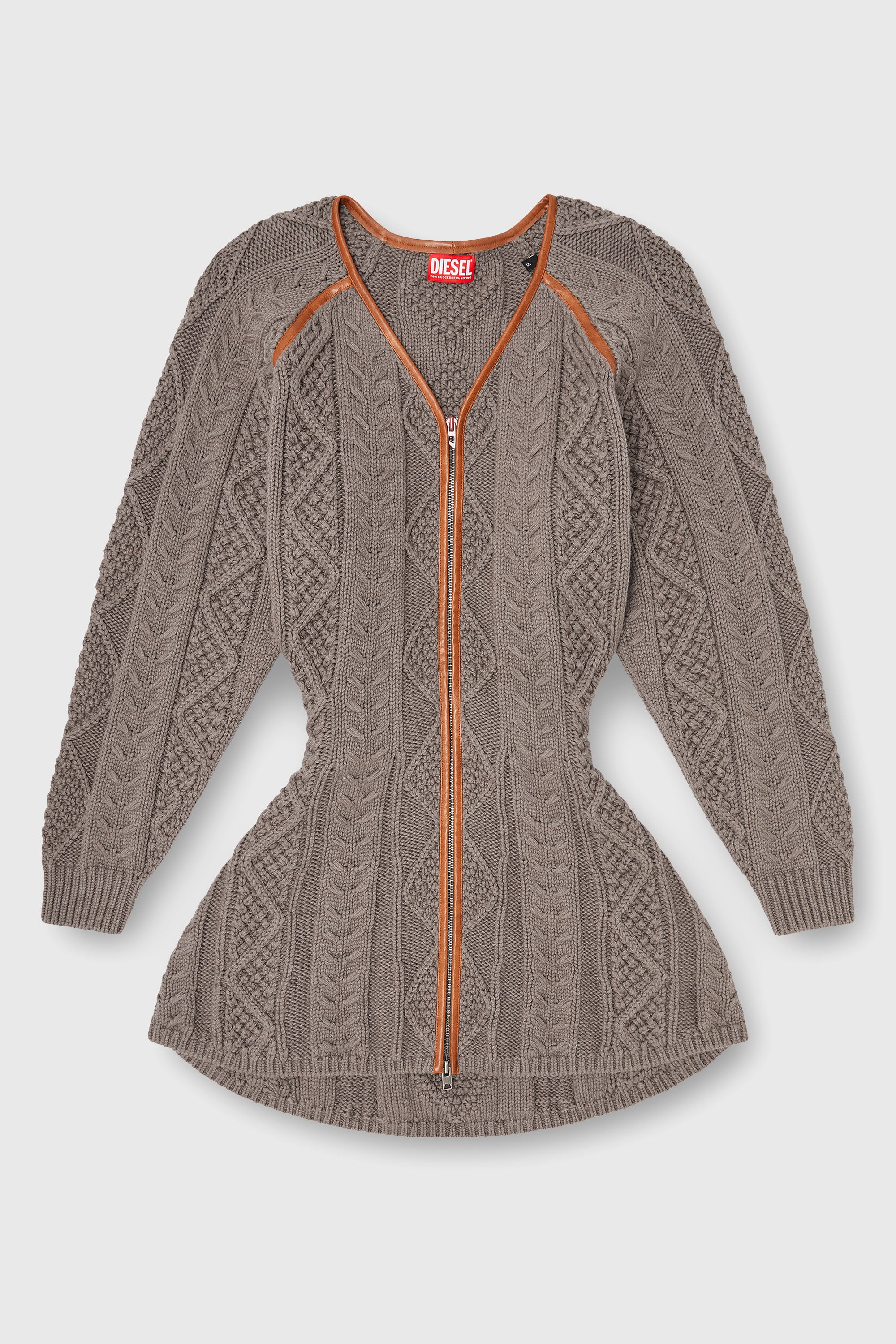 Diesel - M-INTESSE, Robe cardigan courte en maille torsad&eacute;e Femme in Gris - 2