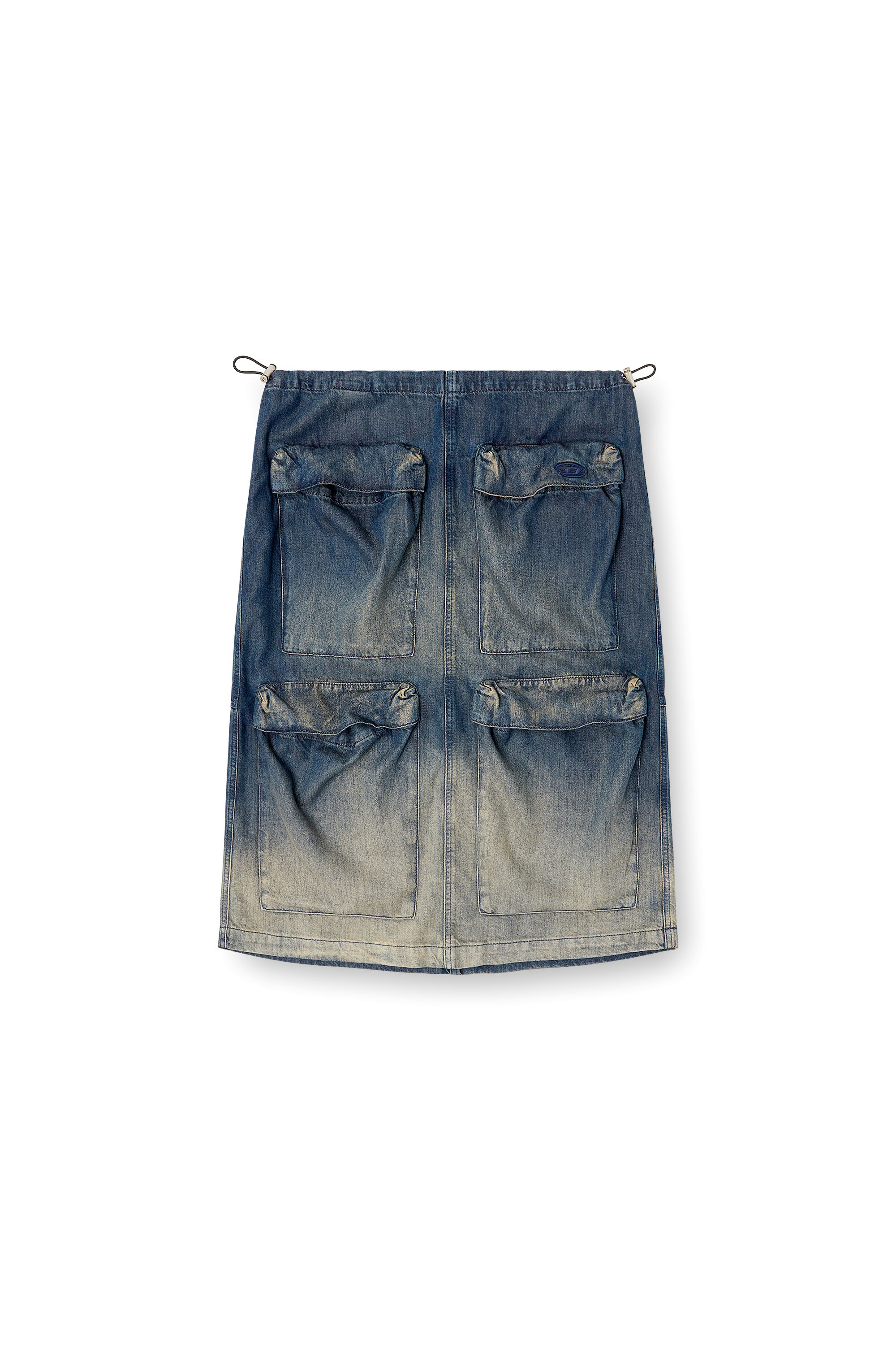 Diesel - DE-MEGI-S, Jupe midi en denim dégradé et fluide Femme in Bleu - 3
