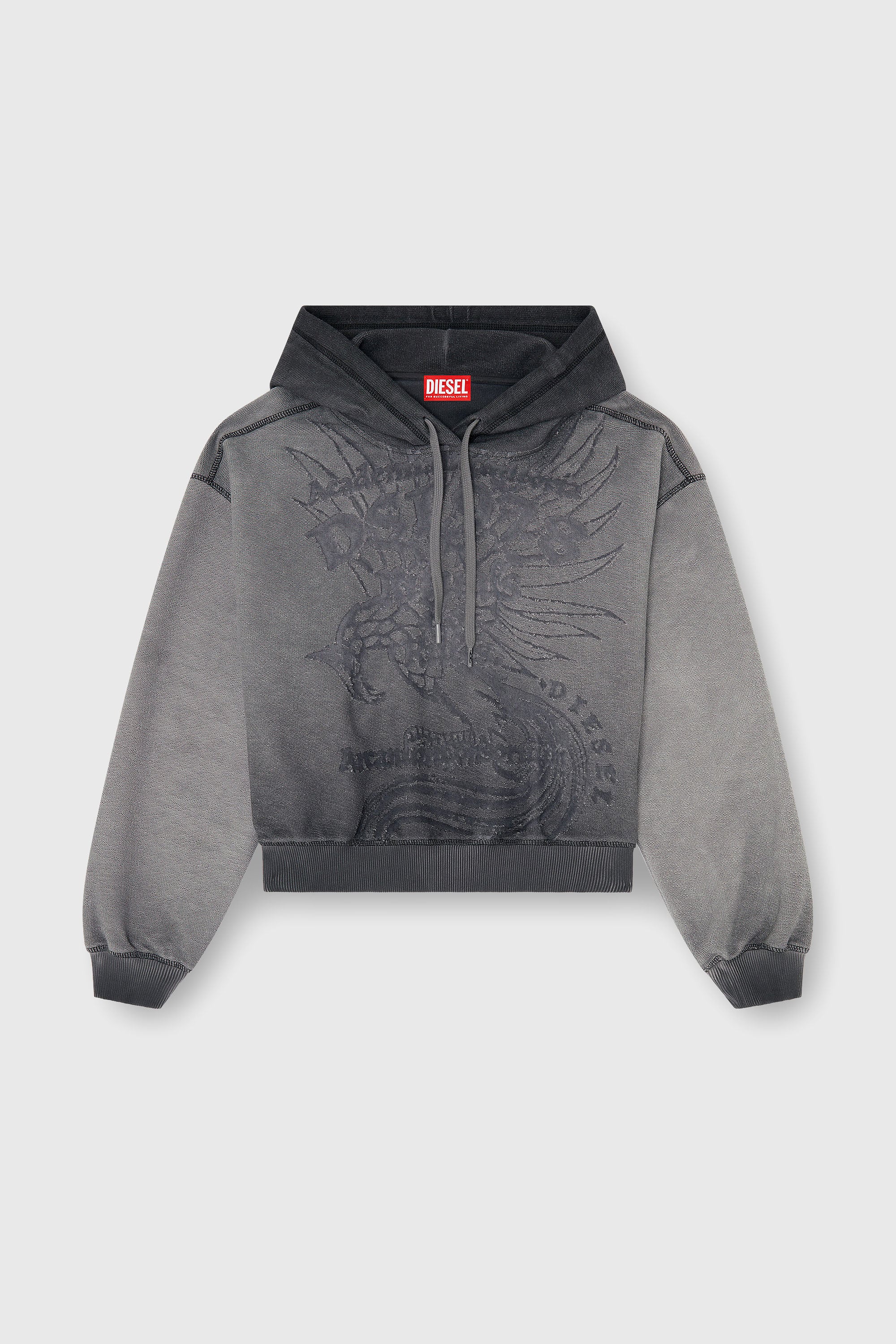 Diesel - F-SUNNY-HOOD, Sweat &agrave; capuche avec imprim&eacute; d&eacute;vor&eacute; Femme in Gris - 2