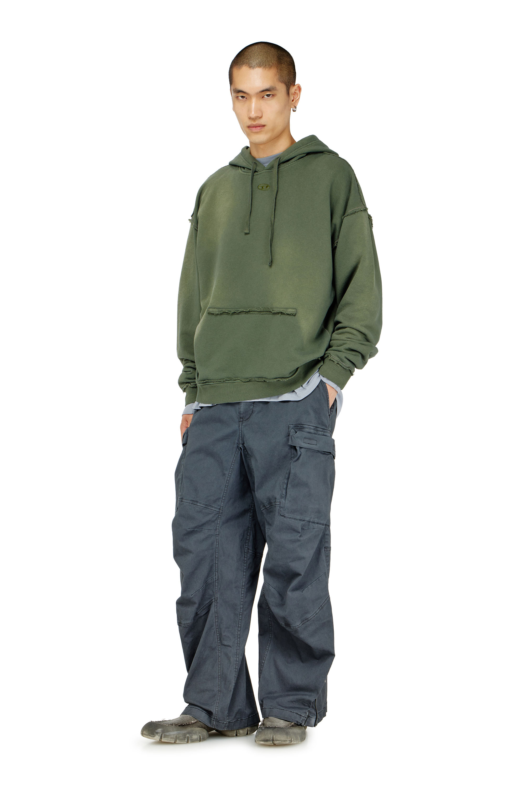Diesel - S-POCK-HOOD, Hoodie in cotone faded con dettagli sfrangiati Uomo in ToBeDefined - 2