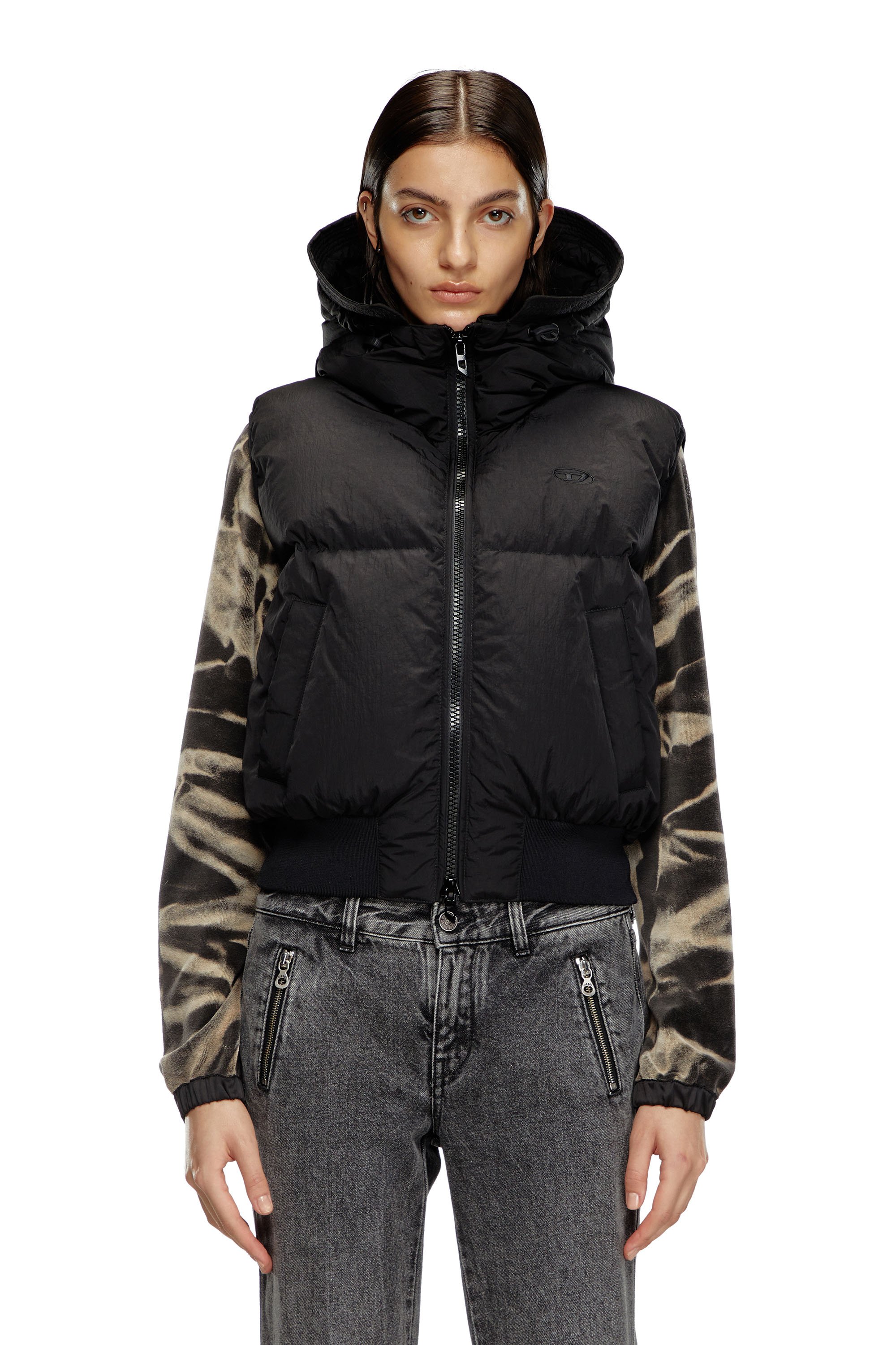 Diesel - W-PEYT-SSL-NEW-P1, Gilet sans manches à capuche en nylon froissé Femme in Noir - 1