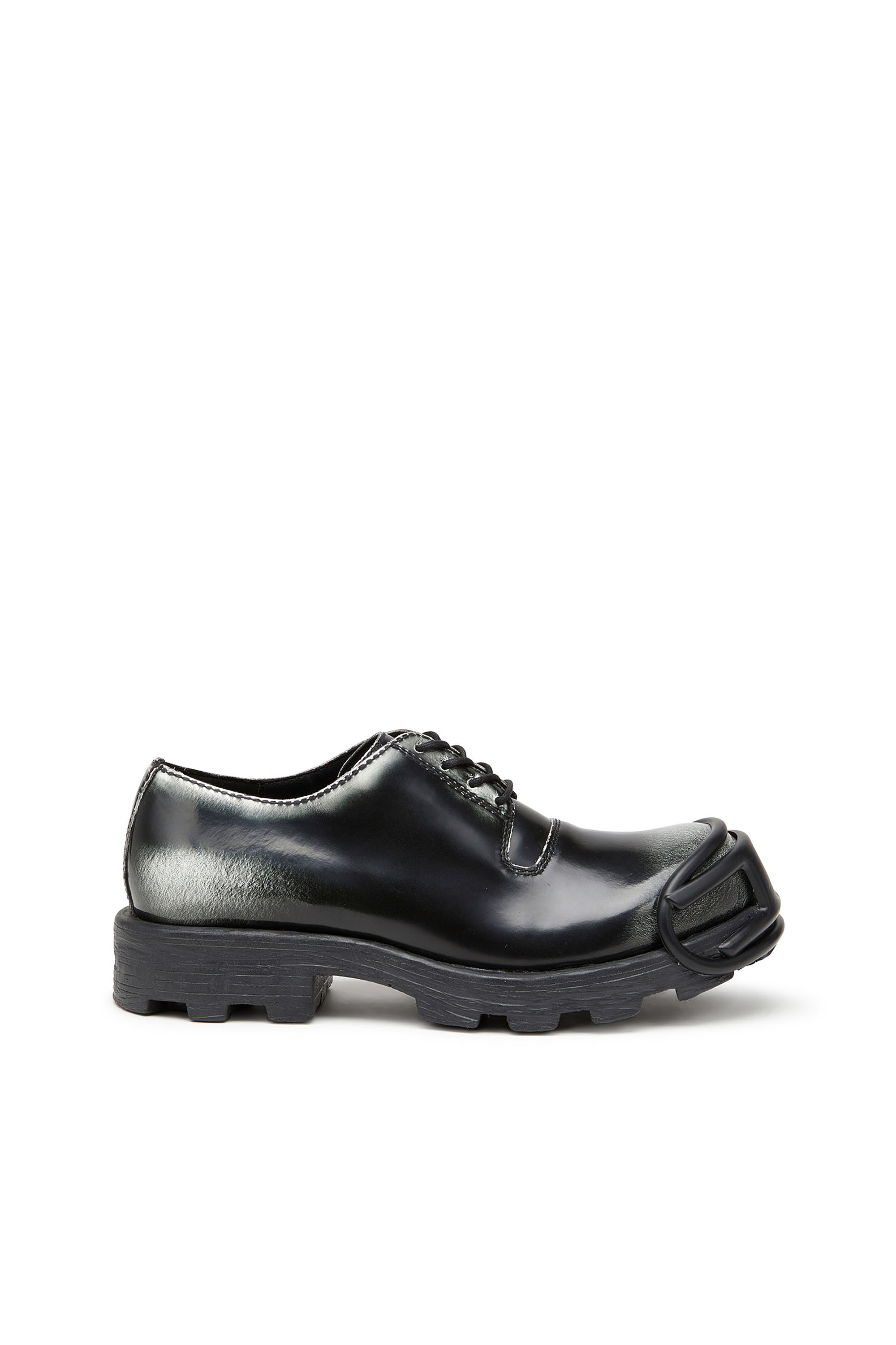 Diesel - D-HAMMER SO D, Herren D-Hammer-Derby-Schuhe aus glänzendem zweifarbigem Leder in Schwarz/Weiss - 1