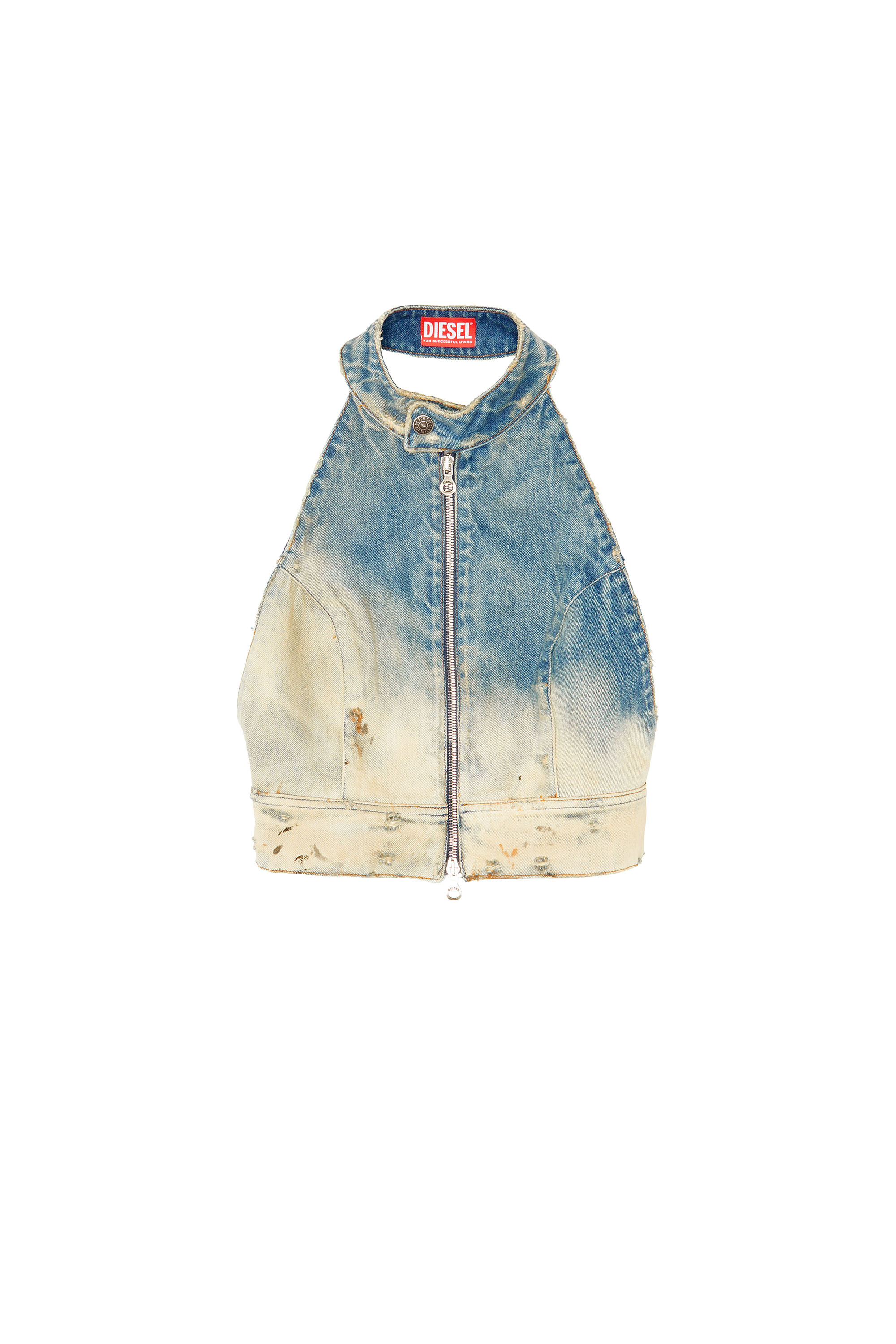Diesel - DE-BIK-FSC, Top aperto sulla schiena in denim effetto pizzo Donna in Blu - 2