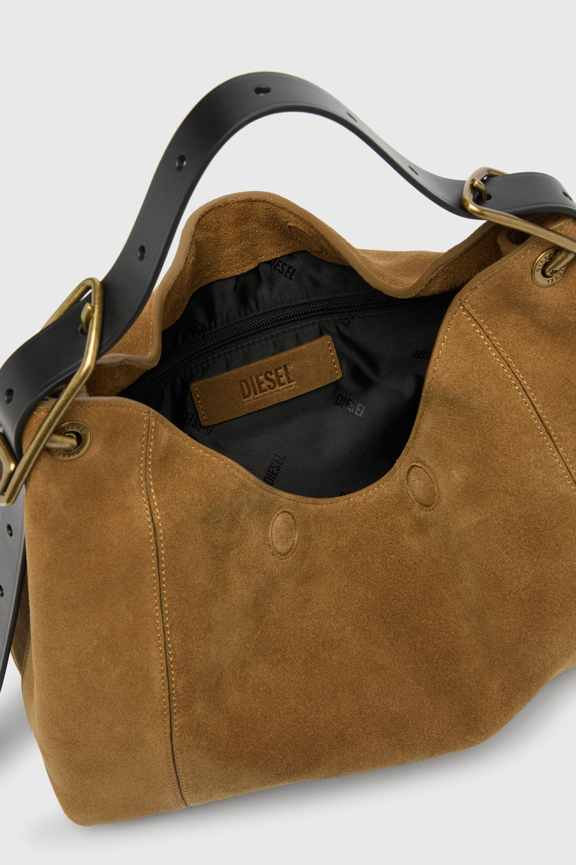 Diesel - D-LINE HOBO S, D-Line Borsa a spalla in suede cerato Donna in Marrone - 5