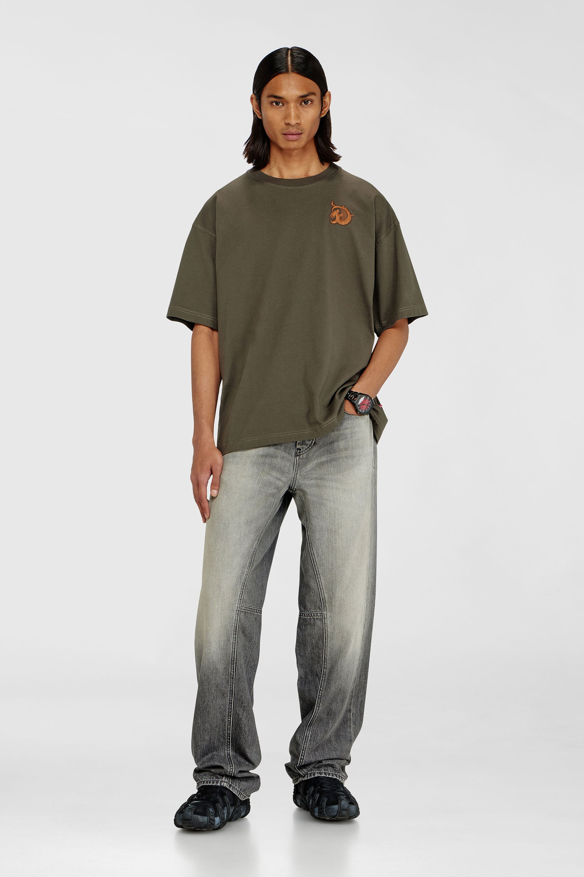 Diesel - T-BOXT-AA11, T-shirt in jersey con stampa flock Uomo in Verde - 2