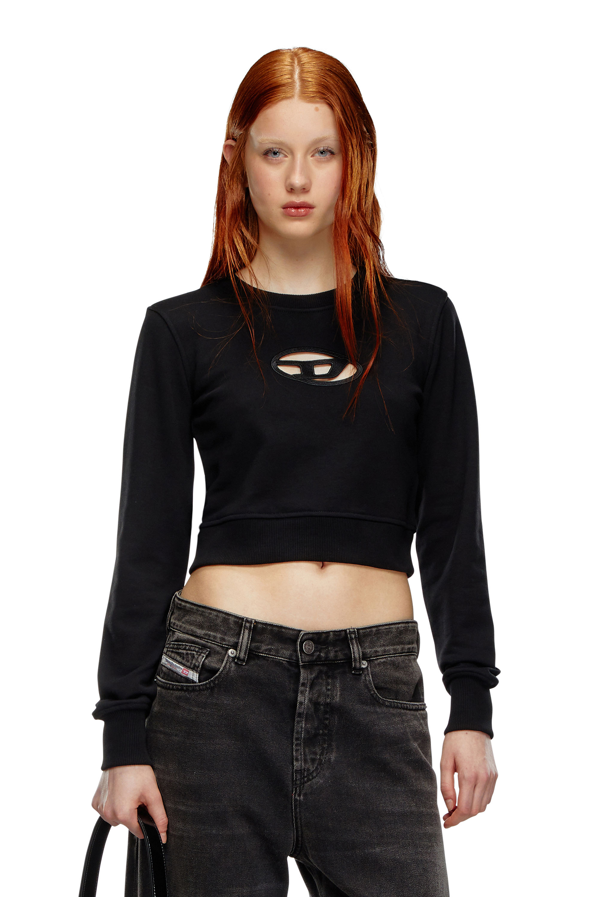 Diesel - F-SLIMMY-OD, Damen Kurzes Sweatshirt mit Cutout-Logo in Schwarz - 3