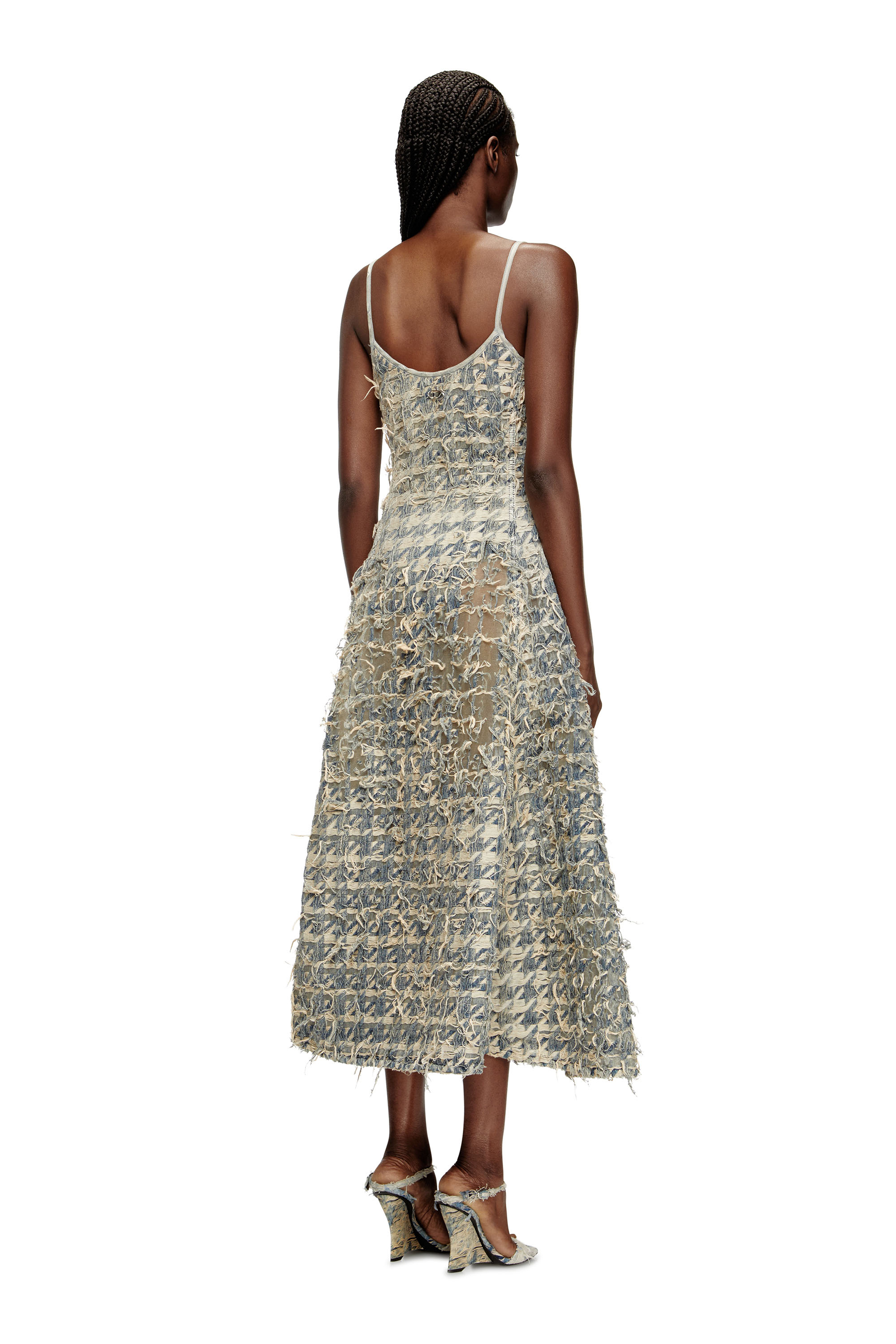 Diesel - DE-SWEENEY-LONG-FSH, Damen Langer Rock aus Dévoré-Hahnentritt-Denim in Hellblau - 4