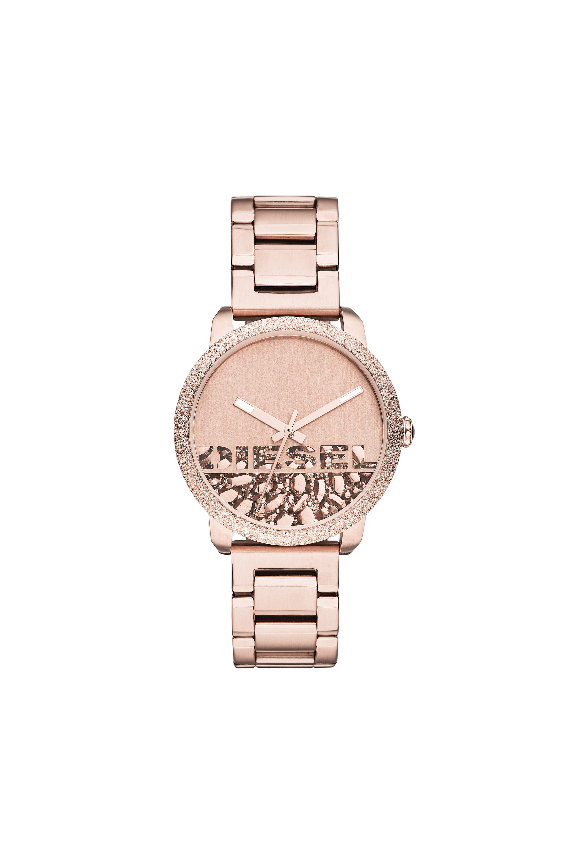 Diesel - DZ5588, Damen Flare Rocks Armbanduhr aus roségoldfarbenem Edelstahl in Rosa - 1