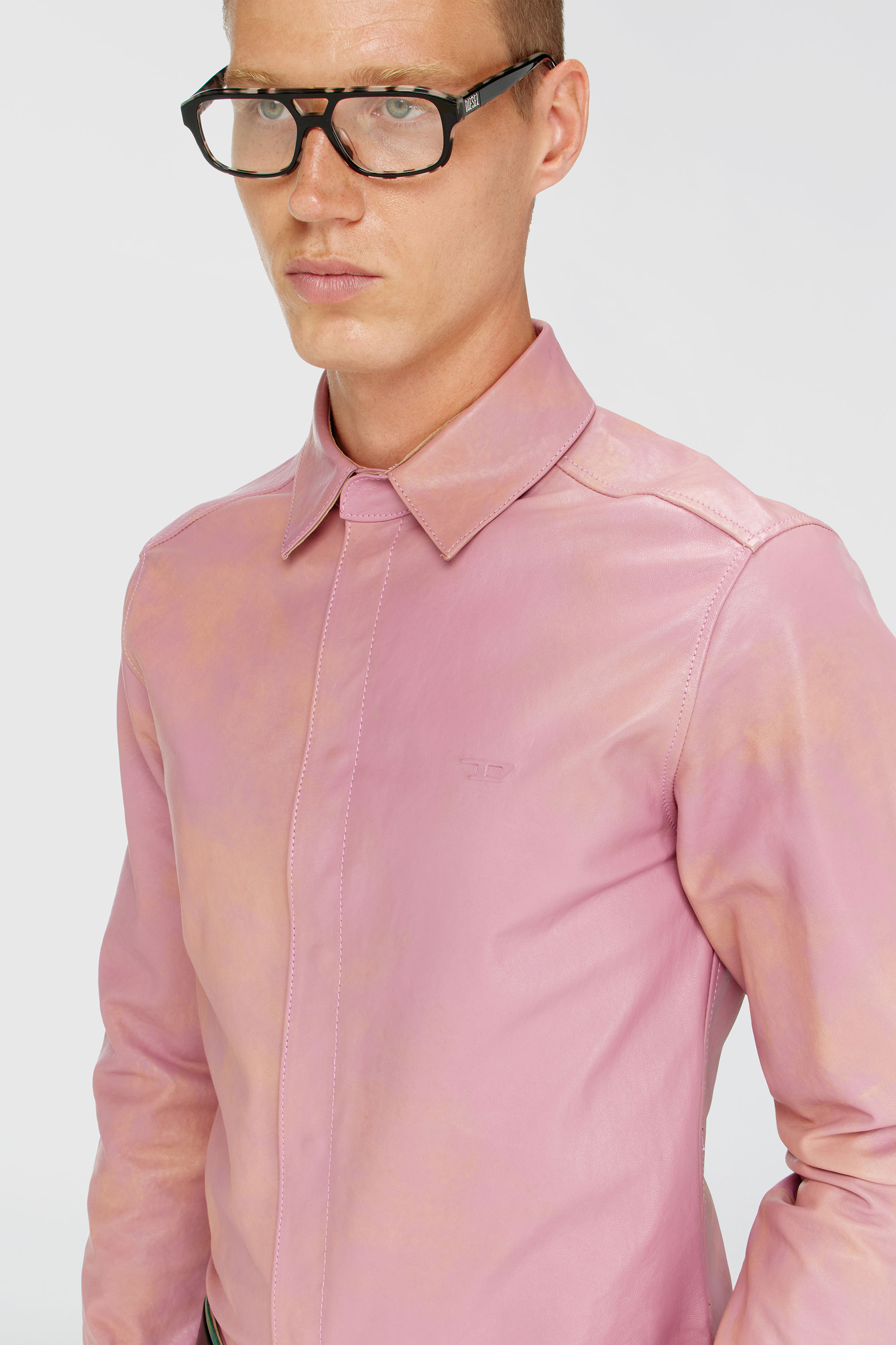Diesel - S-CIRT, Man's Shirt in treated leather in Pink - 5