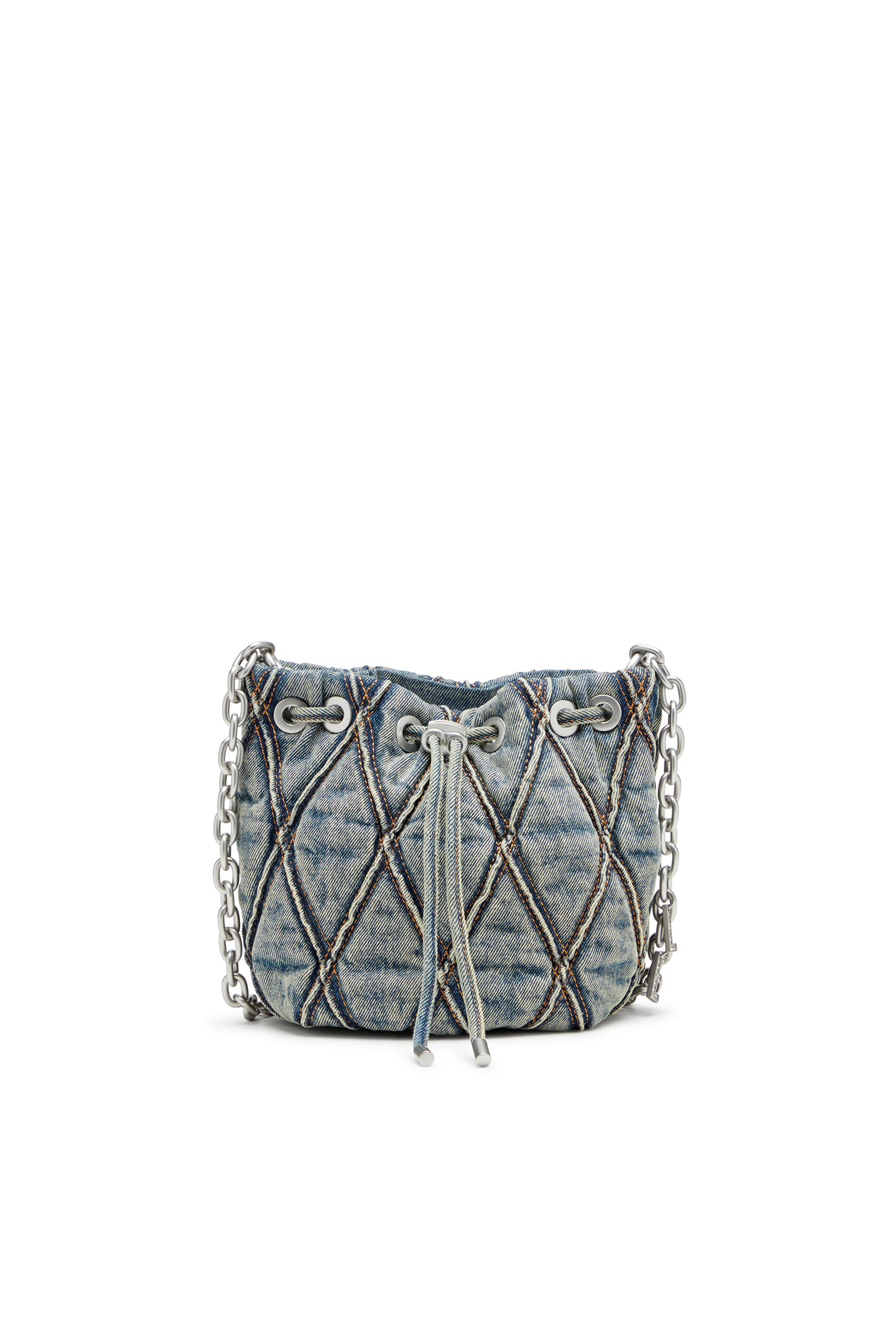 Diesel - CHARM-D BUCKET S, Charm-D S-Mini sac seau en denim matelass&eacute; &agrave; motif losange Femme in Bleu - 1