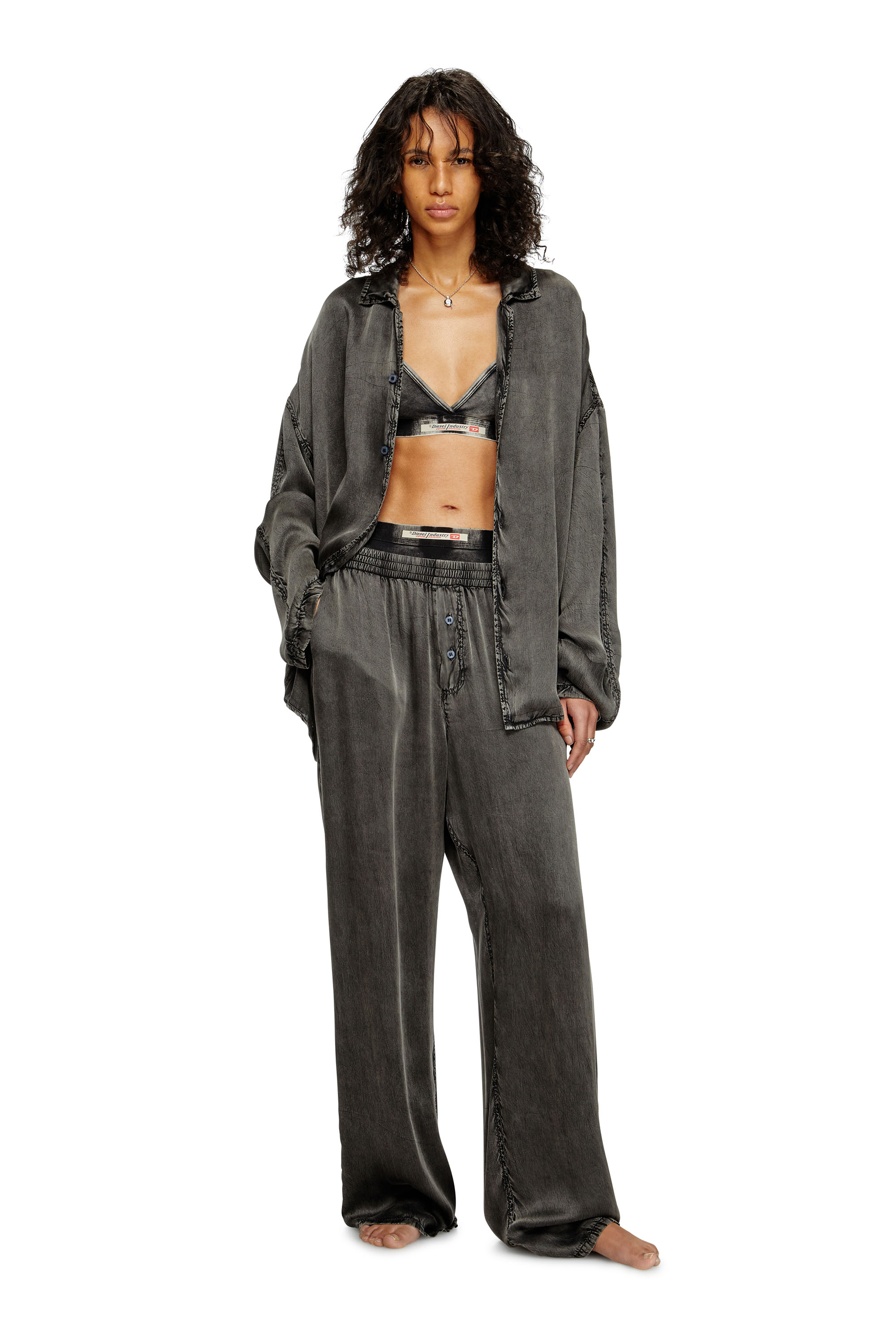Diesel - SET-KEITH-DNM, Pigiama fluido effetto denim Unisex in Nero - 1