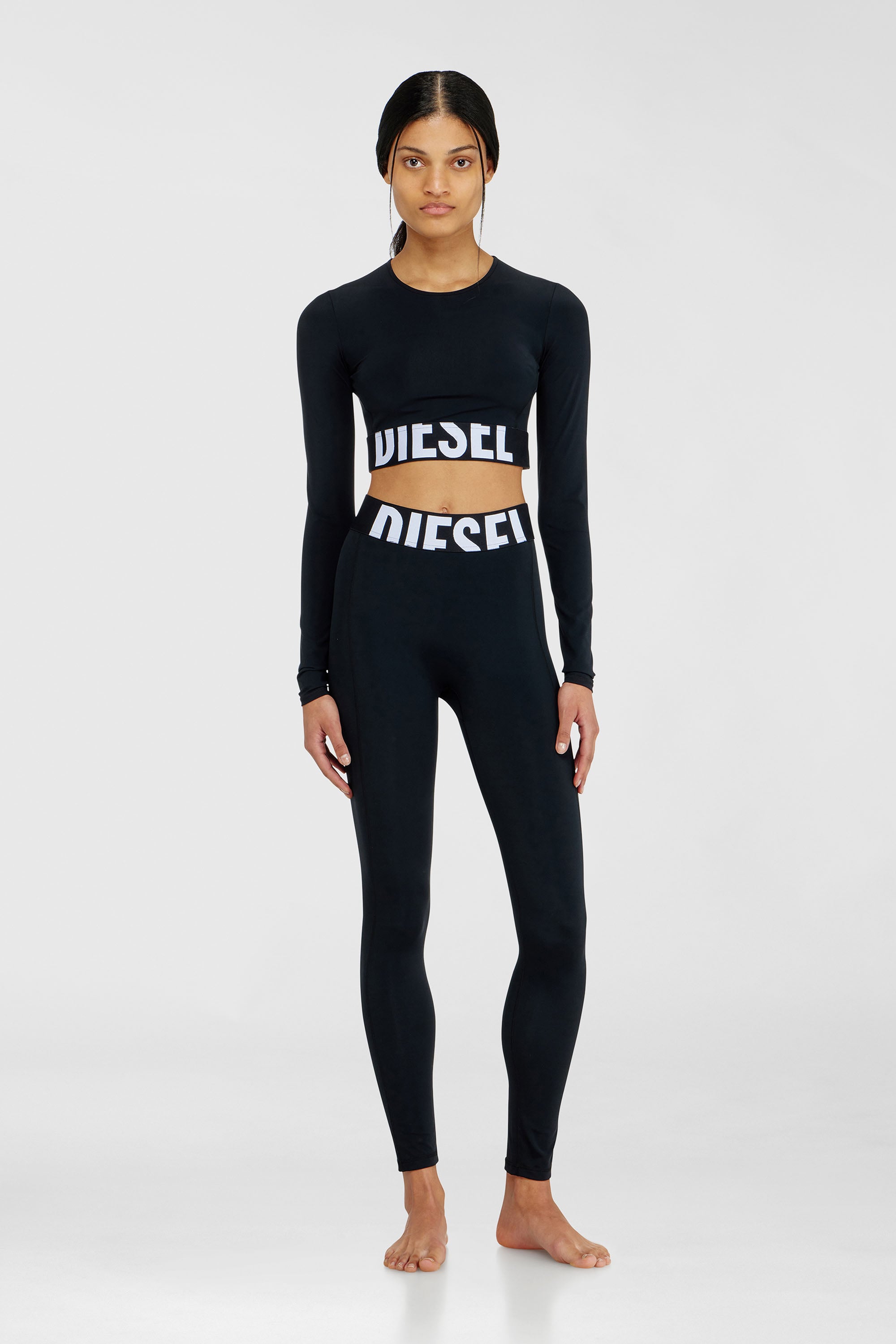 Diesel - MELISSA-D-POP, Crop top in microfibra con logo tagliato Donna in Nero - 2