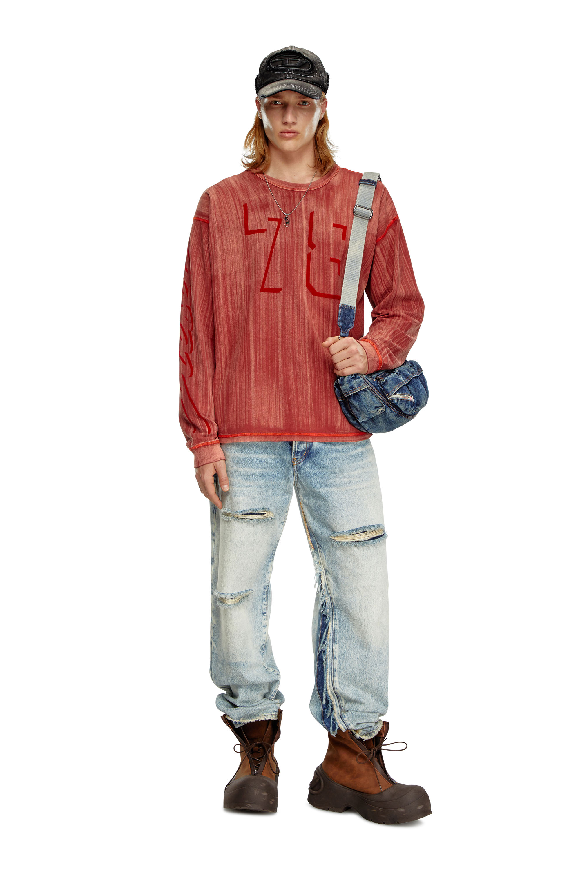 Diesel - T-BOXT-LS-Q2, Uomo T-shirt a maniche lunghe con pennellate in Rosso - Image 2