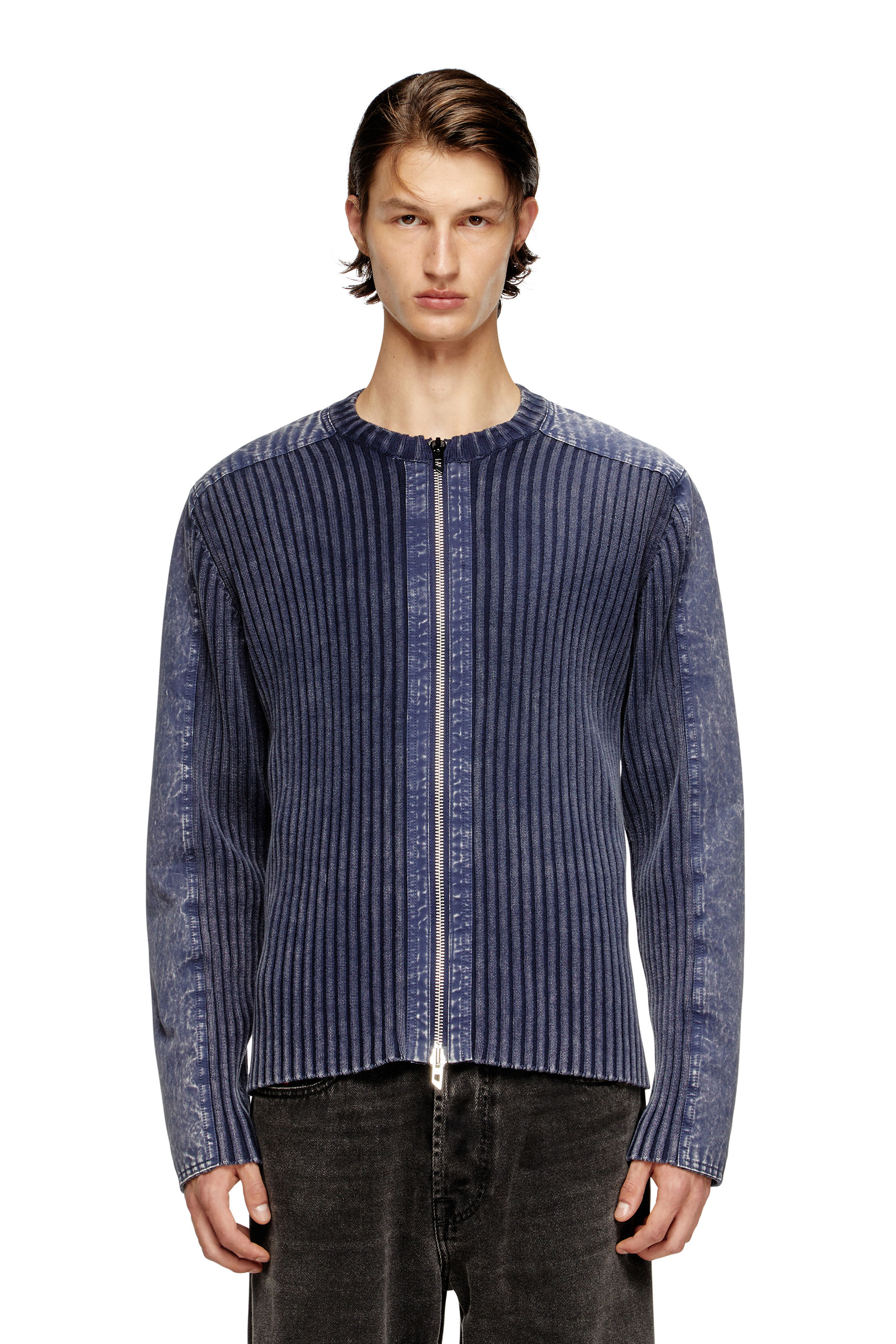 Diesel - K-MATTY, Cardigan con zip e panelli a contrasto Uomo in Blu - 3