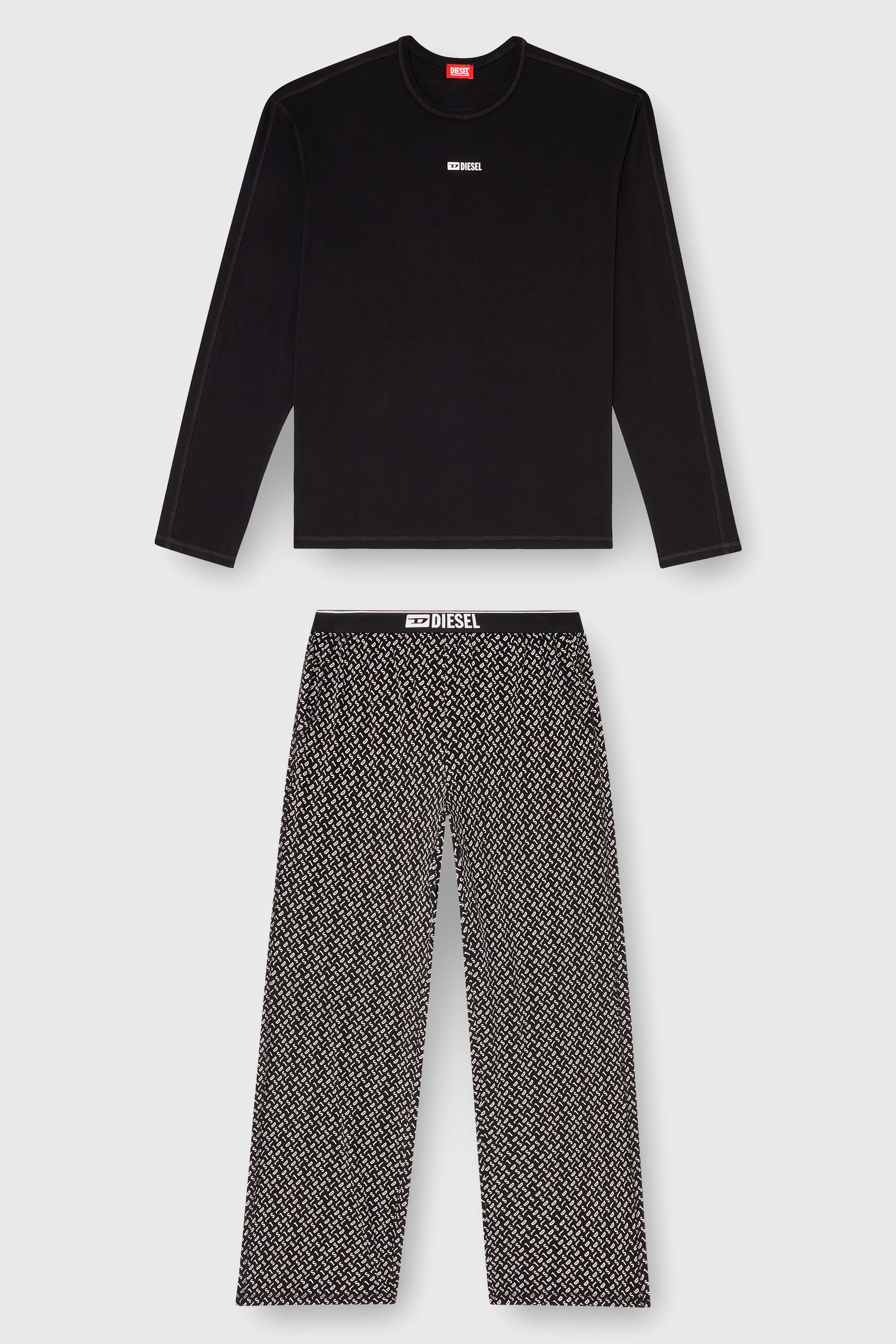 Diesel - SET-NOLAN-D-BOX, Herren Pyjama-Set aus Baumwolle mit bedruckter Hose in Schwarz/Wei&szlig; - 2