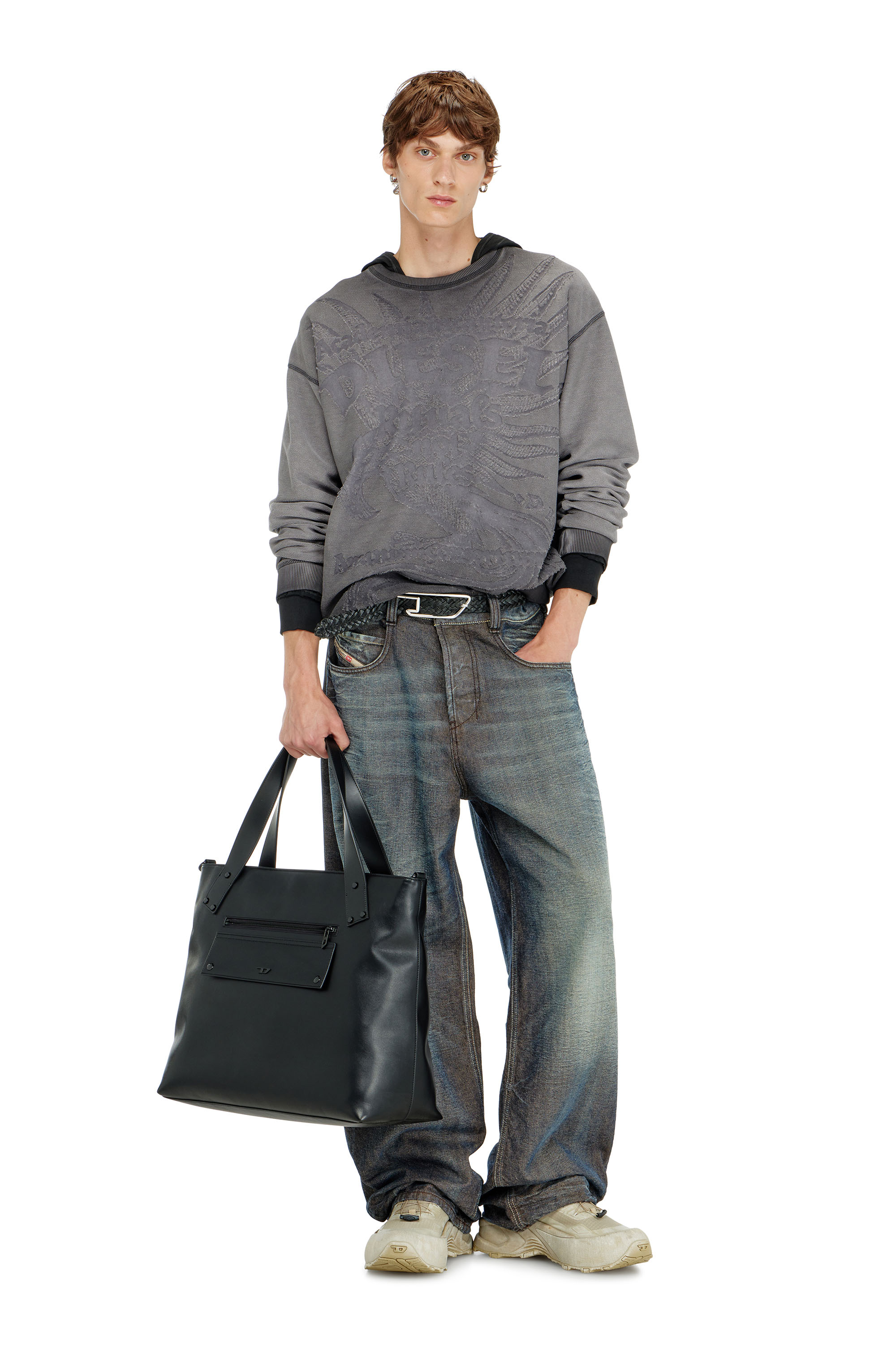 Diesel - S-ARON-RAW, Felpa con stampa d&eacute;vor&eacute; Uomo in Grigio - 1