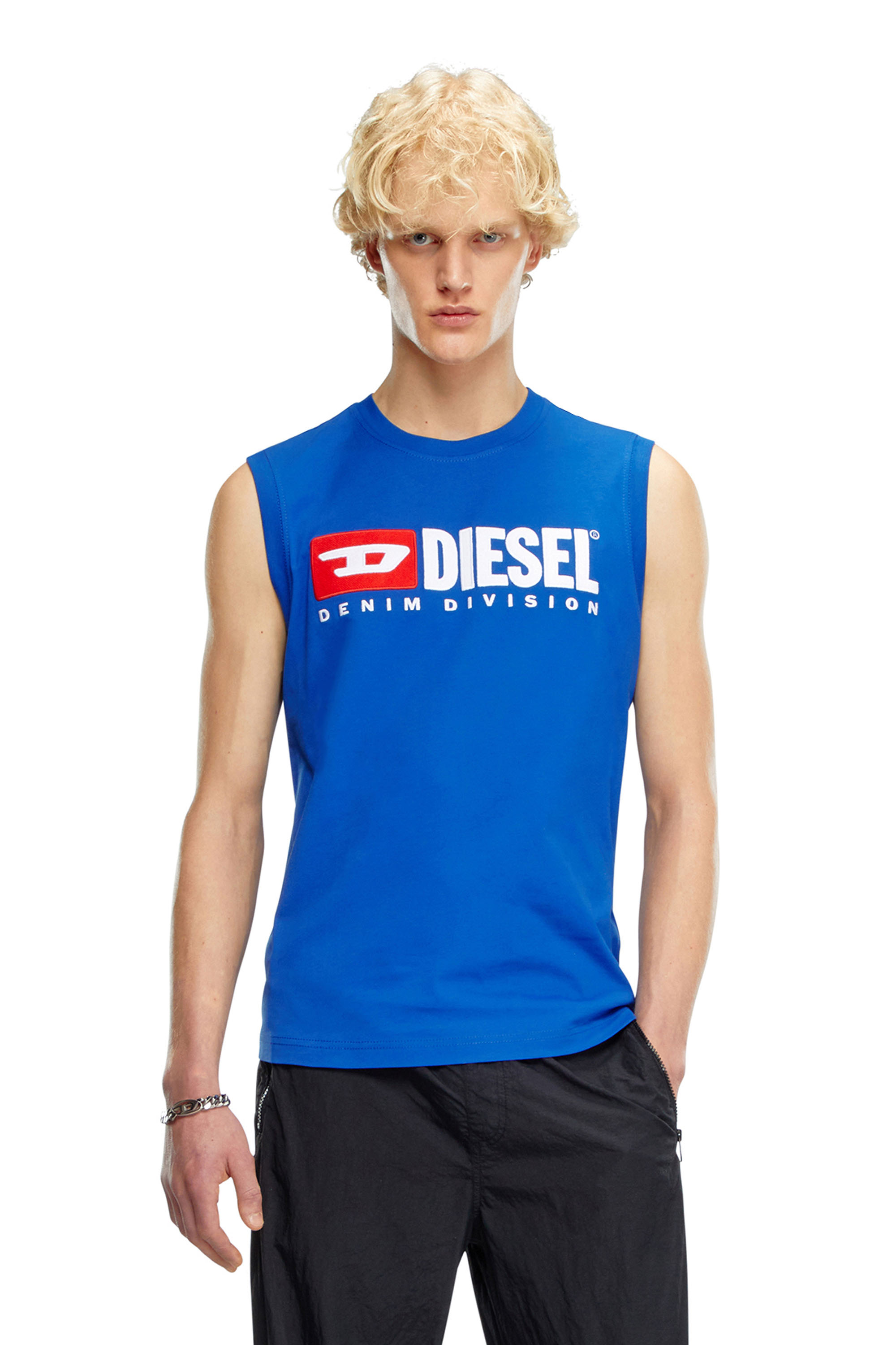 Diesel - T-ISCO-DIV, Homme Débardeur avec logo imprimé sur le devant in Bleu - Image 1