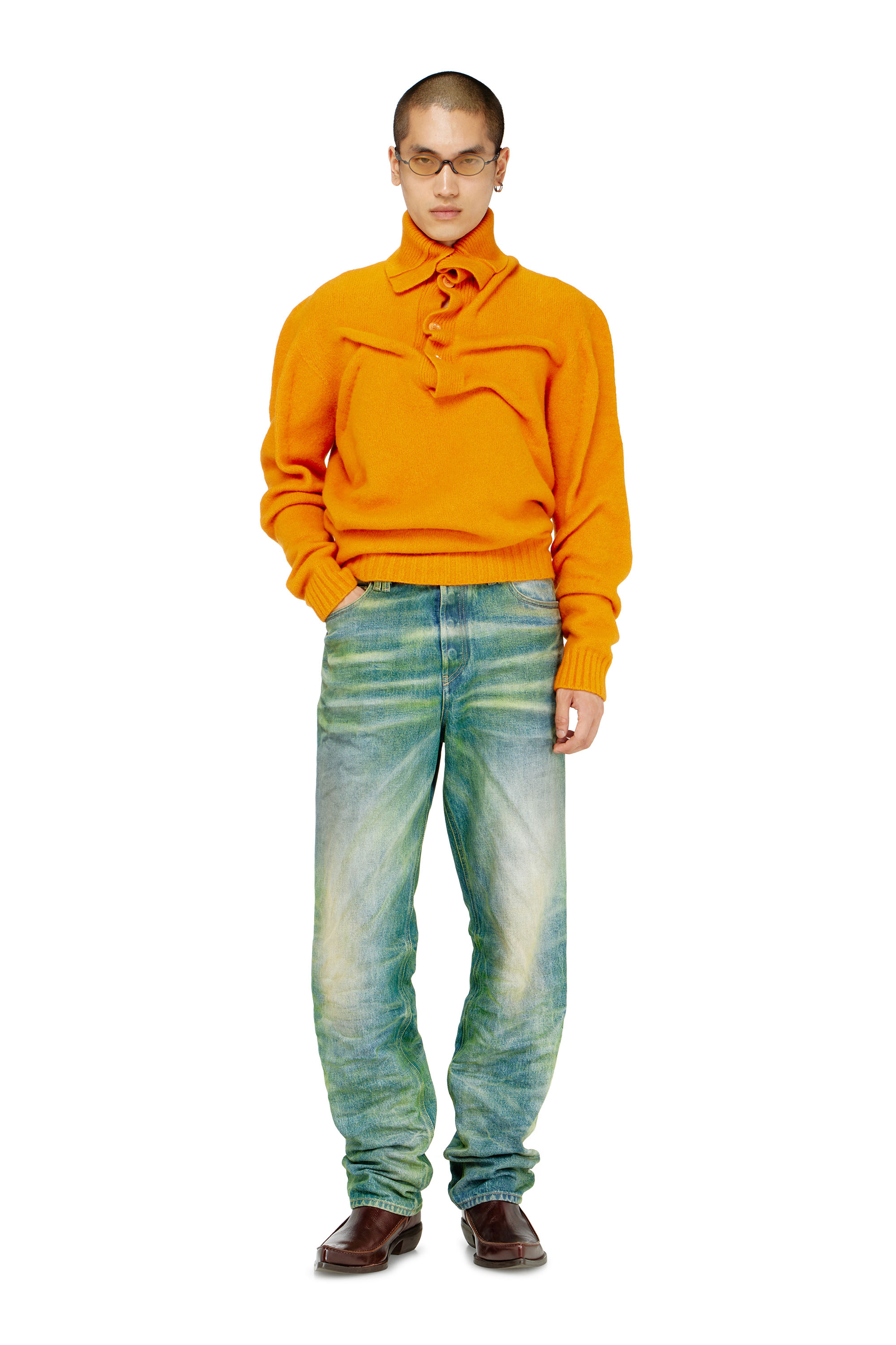 Diesel - K-ANDREW, Maglione con bottoni al collo in maglia cotta effetto stropicciato Uomo in ToBeDefined - 2