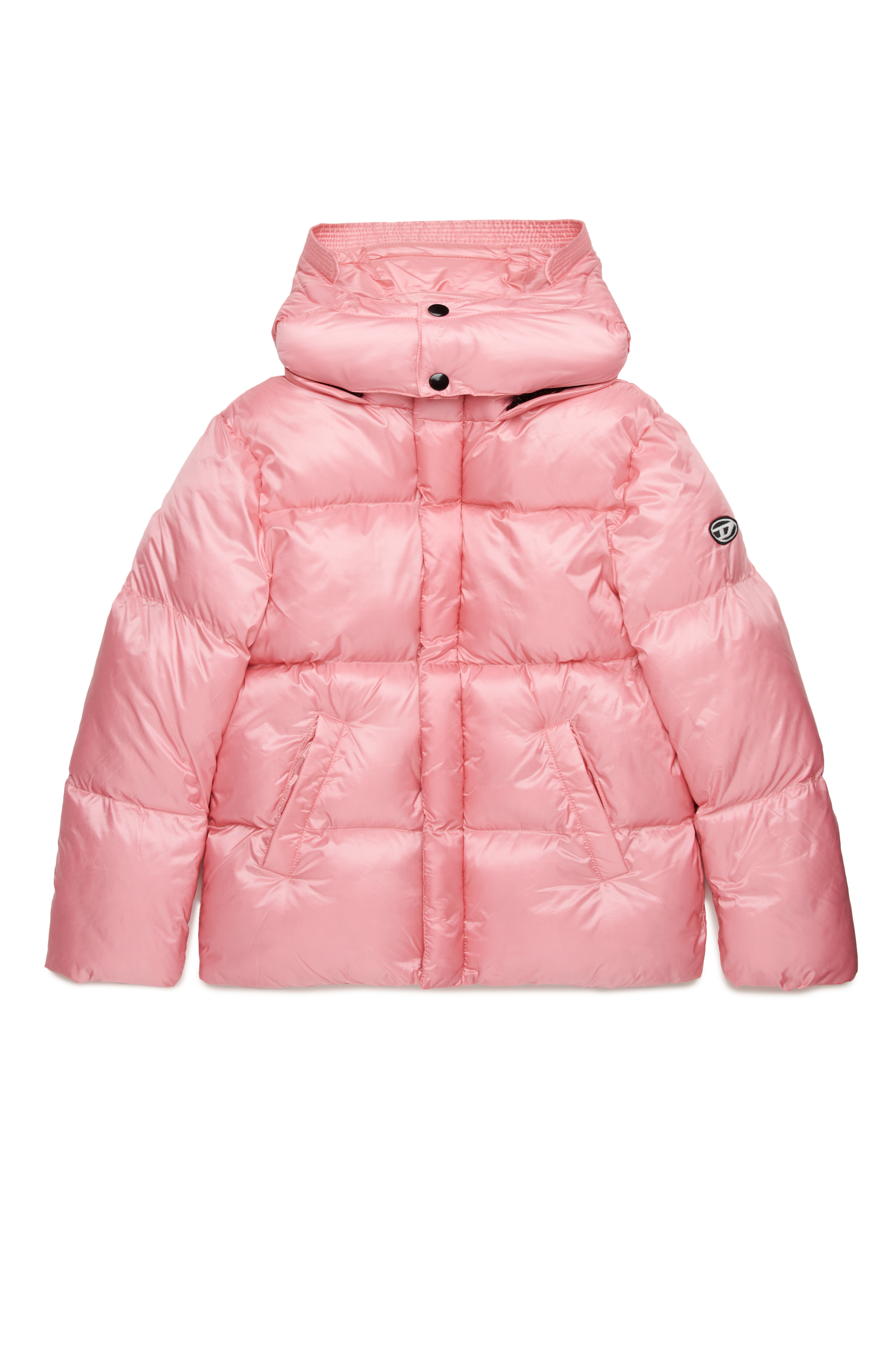 Diesel - JWROLFS, Unisex Hooded puffer jacket in shiny nylon in Pink - Image 1